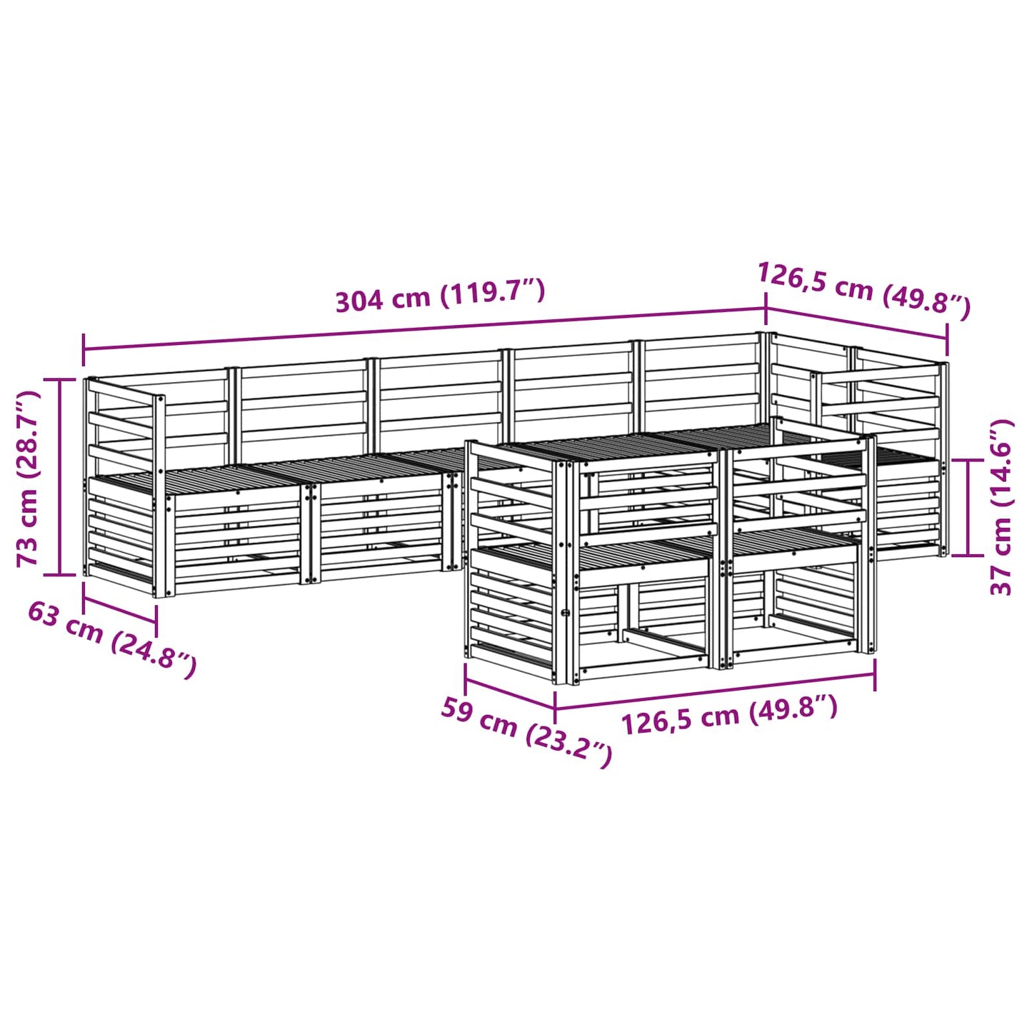 Outdoor Sofa Set 8 pcs White 304 x 126.5 x 73 cm
