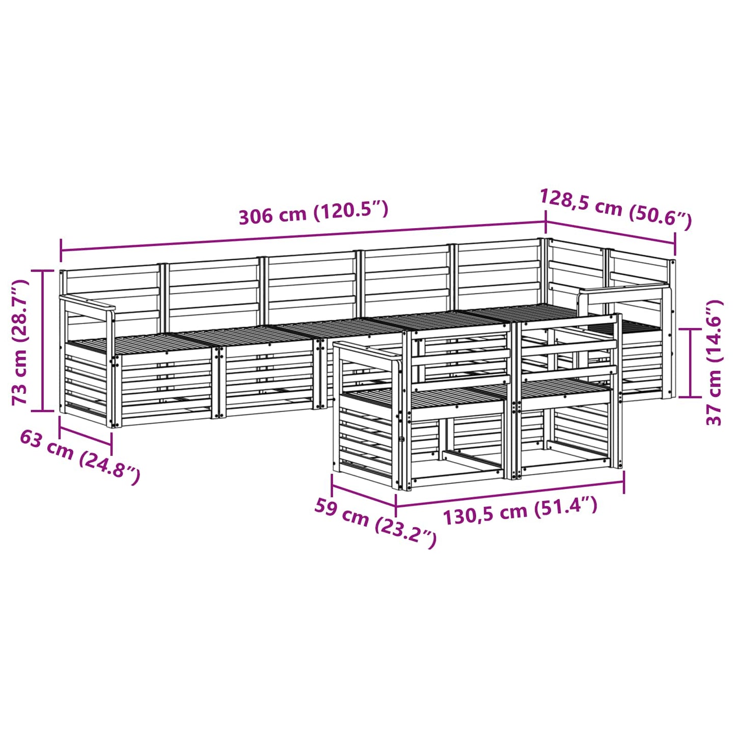 Outdoor Sofa Set 8 pcs White 306 x 128.5 x 73 cm