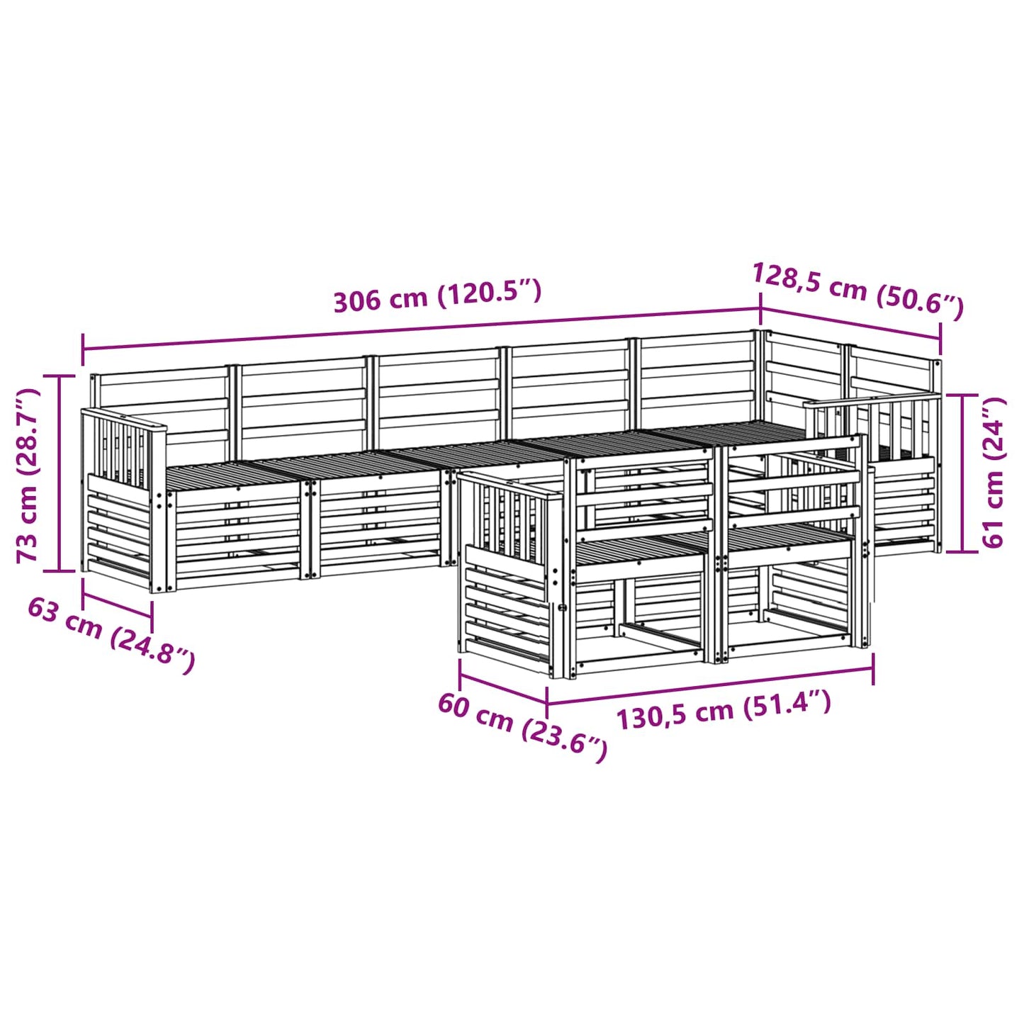 Outdoor Sofa Set 8 pcs White 306 x 128.5 x 73 cm