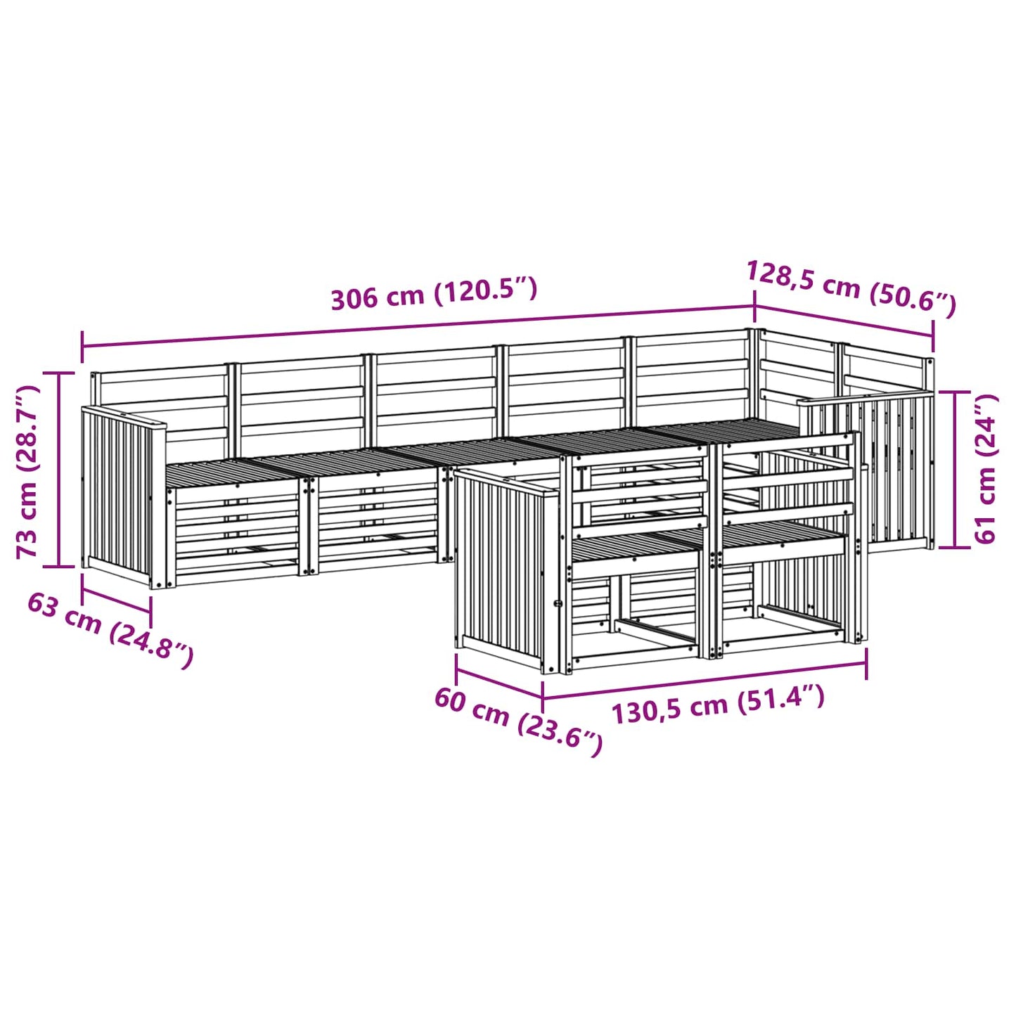 Outdoor Sofa Set 8 pcs White 306 x 128.5 x 73 cm