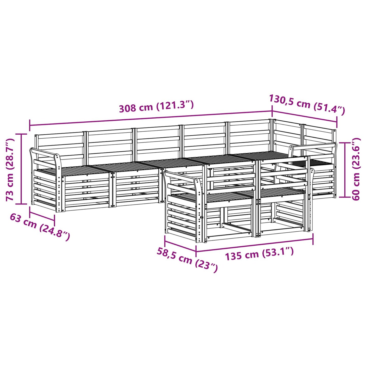 Outdoor Sofa Set 8 pcs White 308 x 130.5 x 73 cm