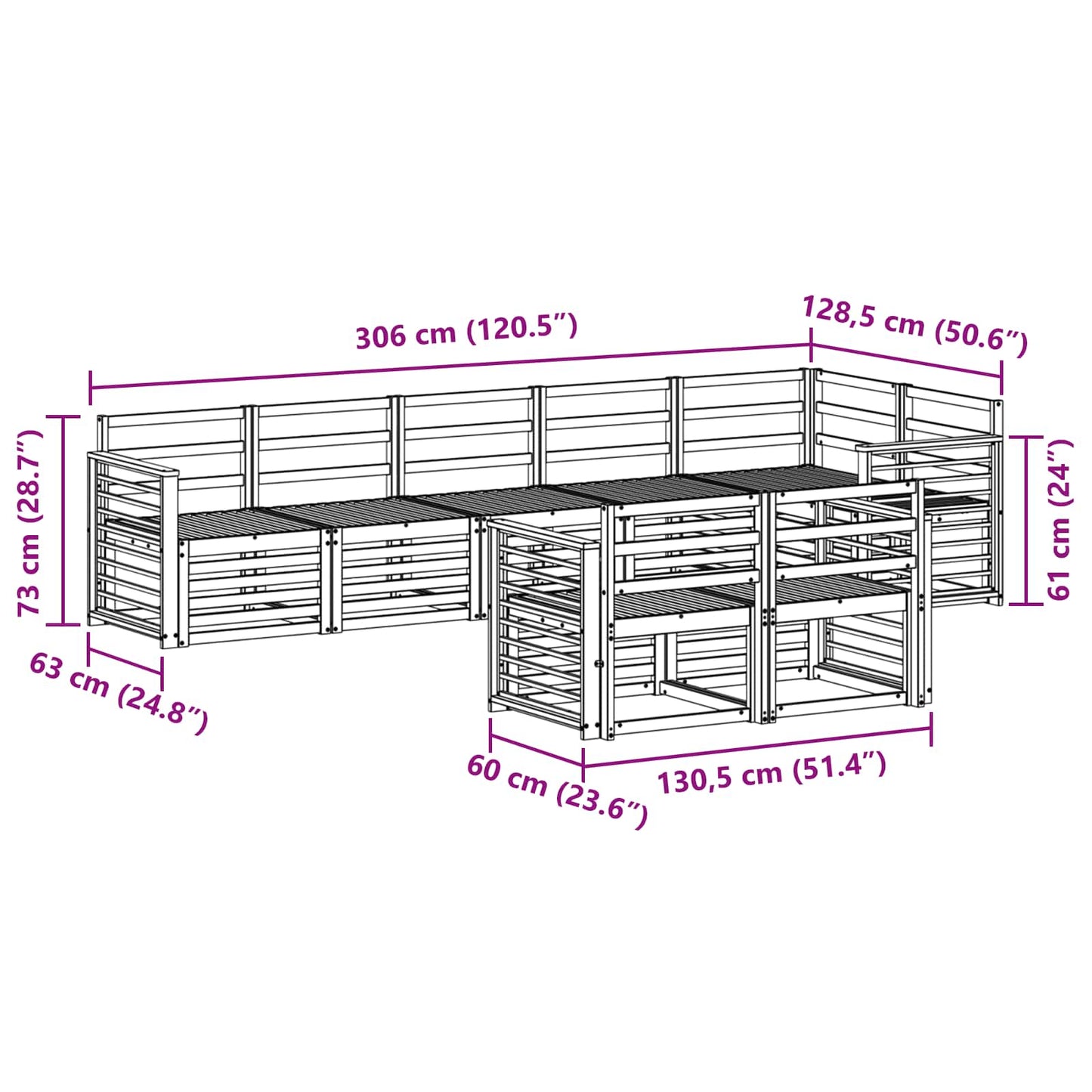 Outdoor Sofa Set 8 pcs White 306 x 128.5 x 73 cm