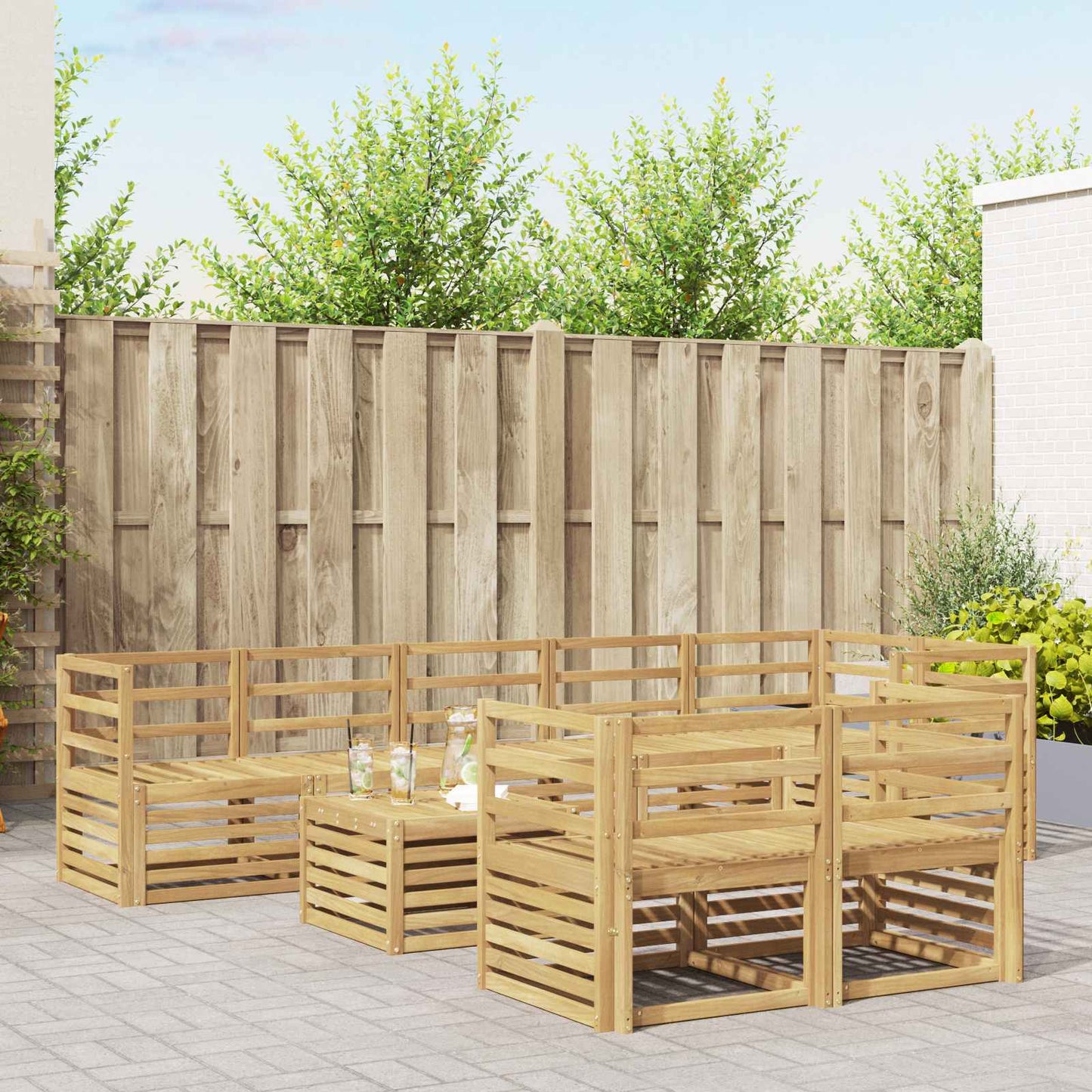 Outdoor Sofa Set 9 pcs White 59 x 59 x 37 cm Solid Acacia Wood
