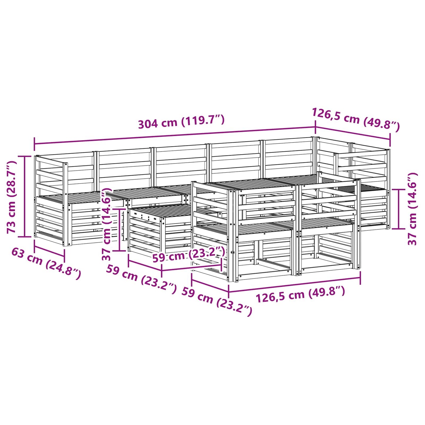 Outdoor Sofa Set 9 pcs White 59 x 59 x 37 cm Solid Acacia Wood