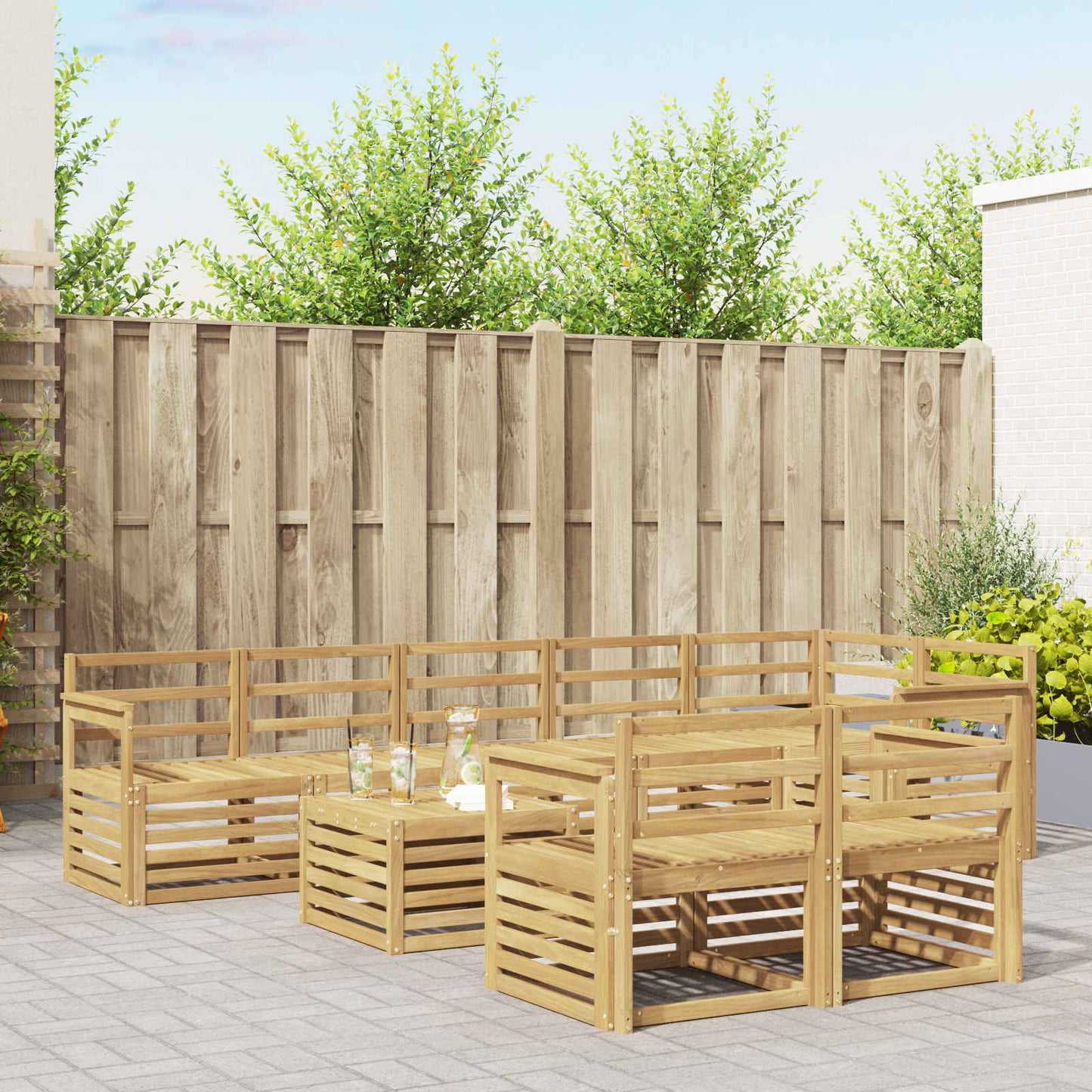 Outdoor Sofa Set 9 pcs White 59 x 59 x 37 cm Solid Acacia Wood