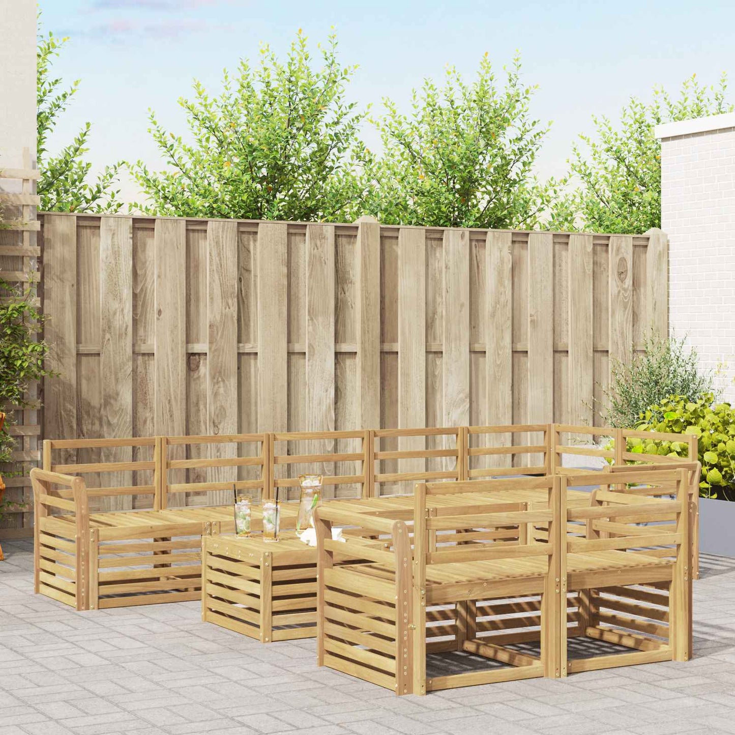 Outdoor Sofa Set 9 pcs White 59 x 59 x 37 cm Solid Acacia Wood