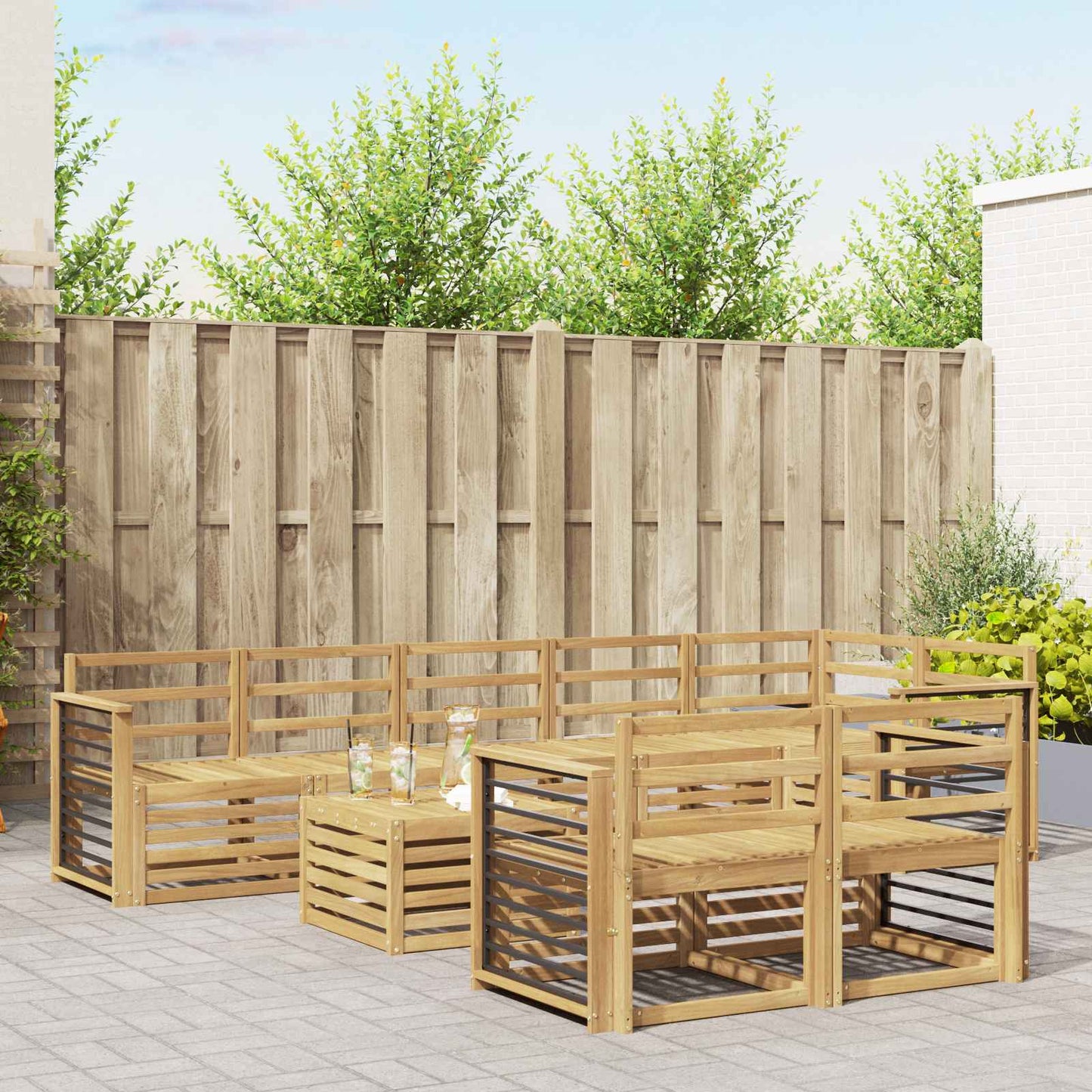 Outdoor Sofa Set 9 pcs White 59 x 59 x 37 cm Solid Acacia Wood