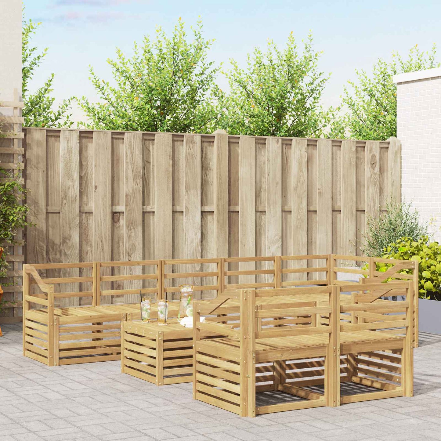 Outdoor Sofa Set 9 pcs White 59 x 59 x 37 cm Solid Acacia Wood