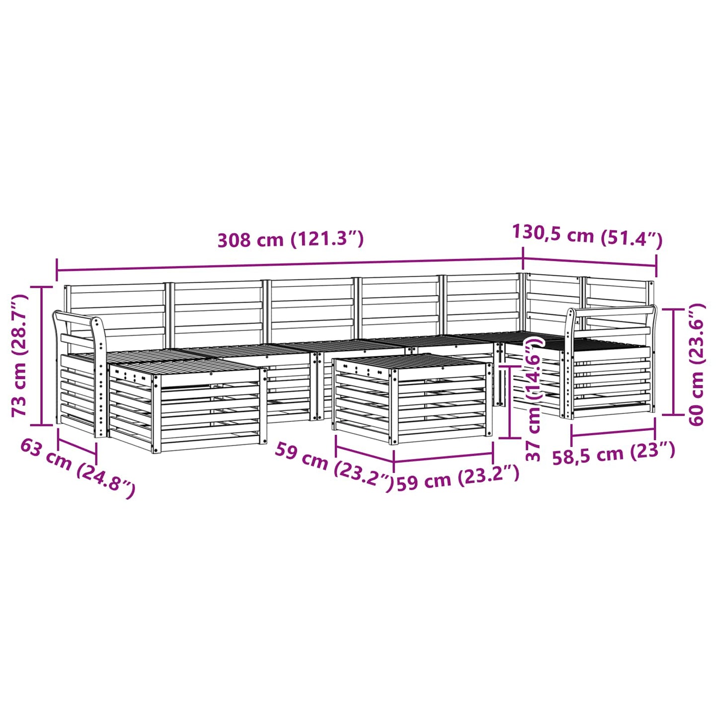 Outdoor Sofa Set 8 pcs White 59 x 59 x 37 cm Solid Acacia Wood