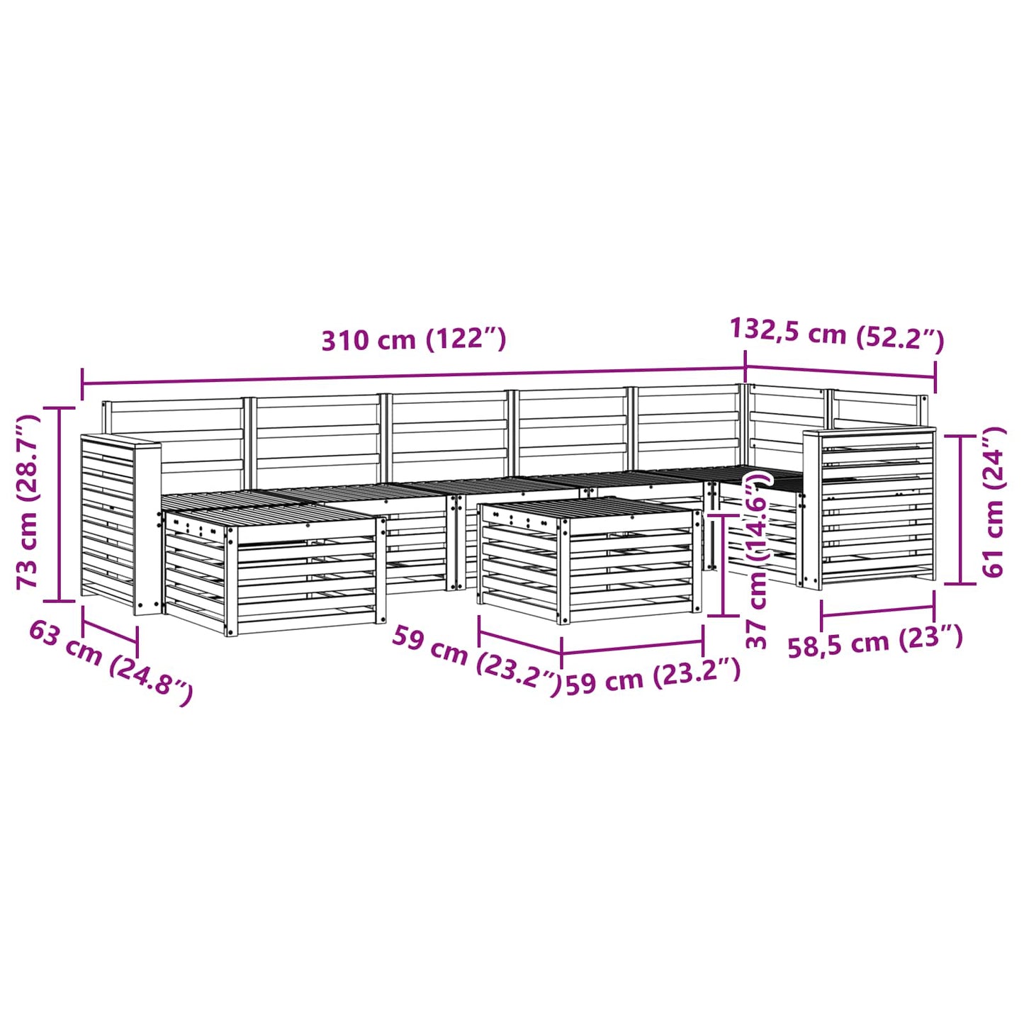 Outdoor Sofa Set 8 pcs White 59 x 59 x 37 cm Solid Acacia Wood