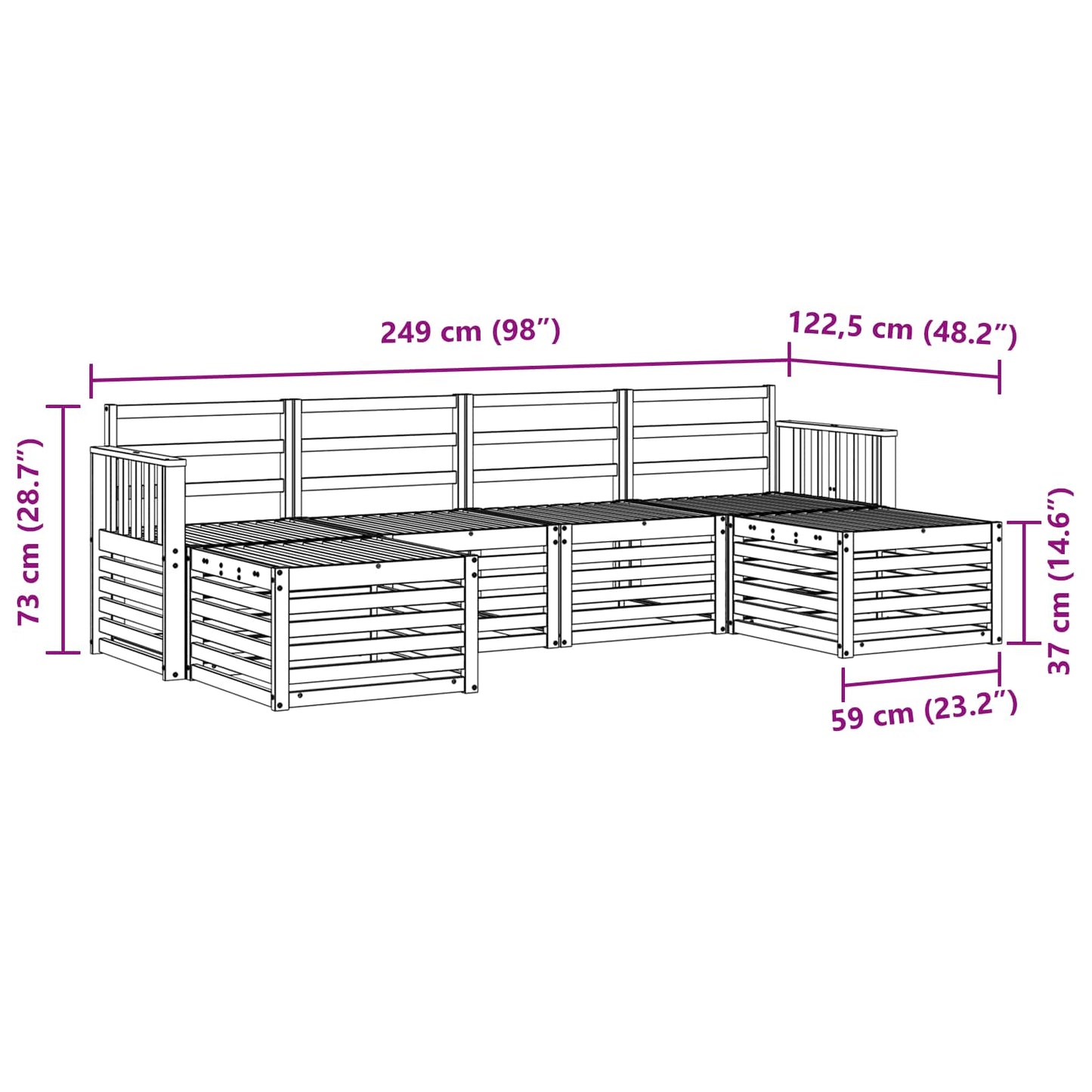 Outdoor Sofa Set 5 pcs White 249 x 122.5 x 73 cm