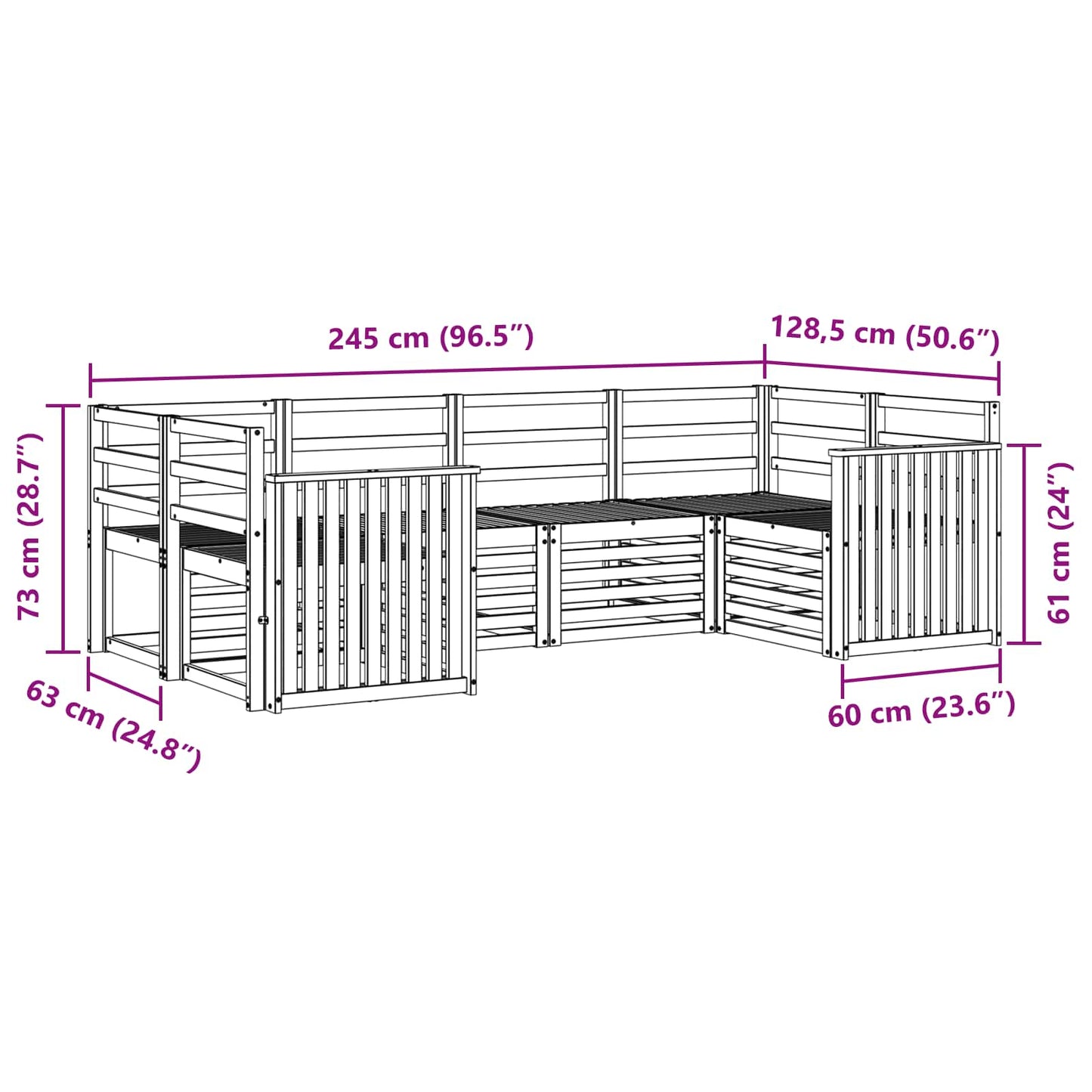 Outdoor Sofa Set 6 pcs White 245 x 128.5 x 73 cm