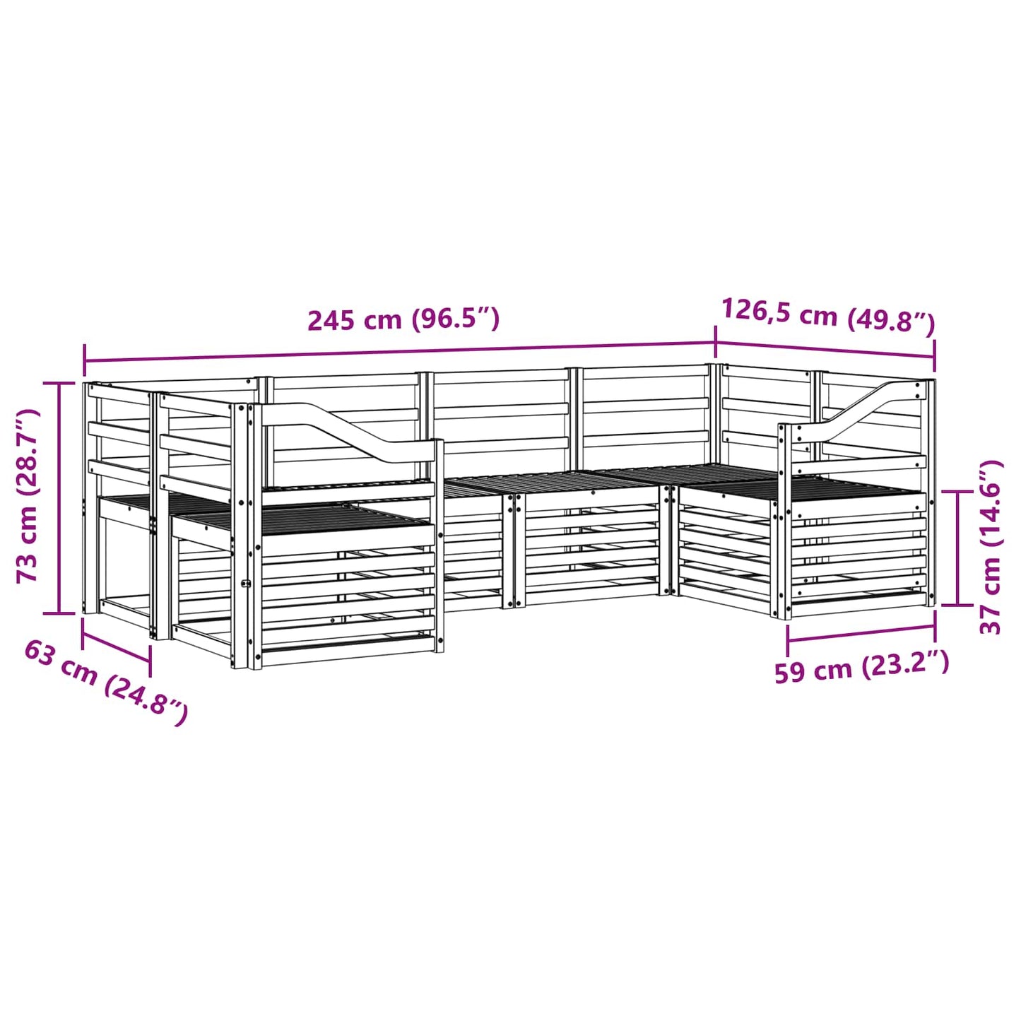 Outdoor Sofa Set 6 pcs White 245 x 126.5 x 73 cm
