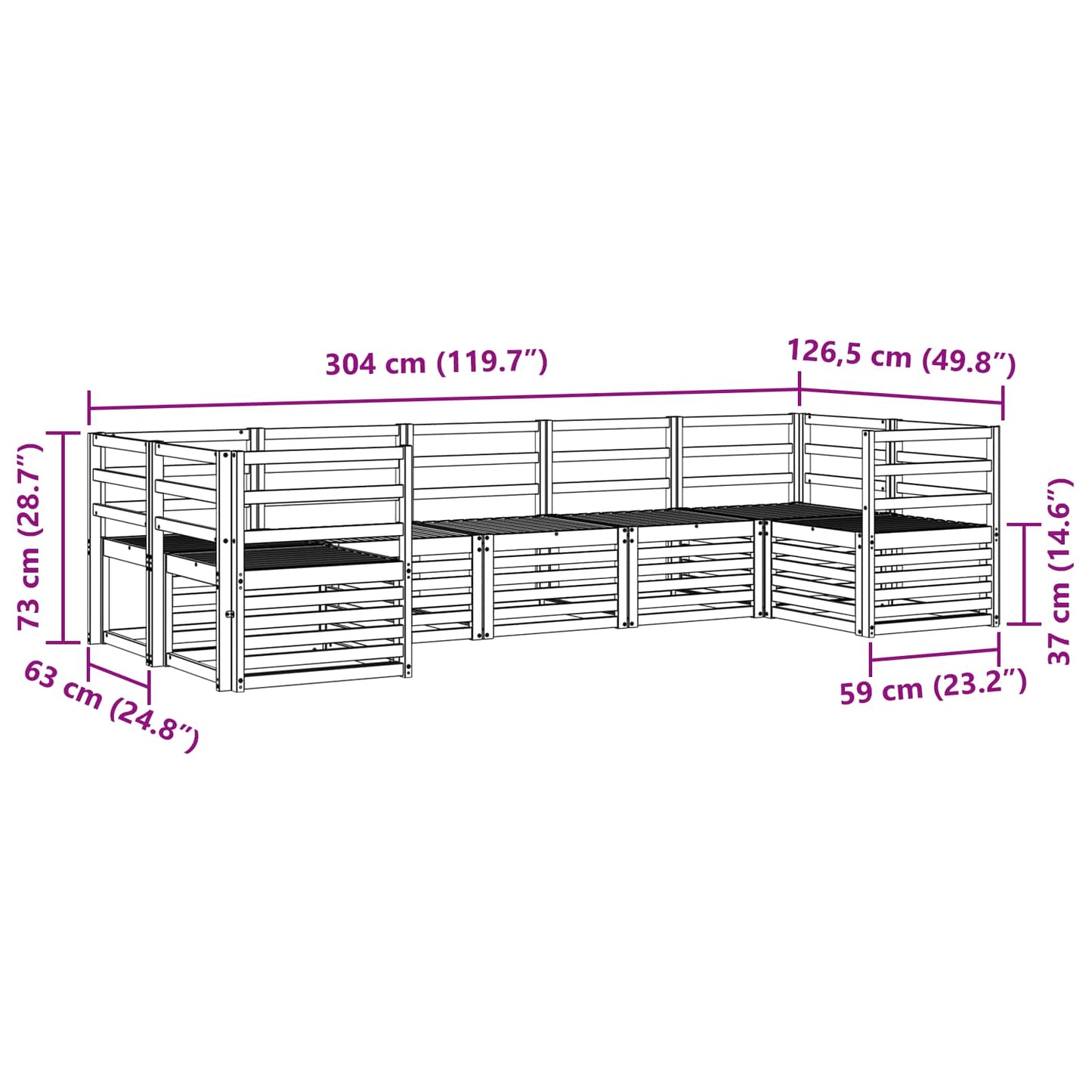 Outdoor Sofa Set 7 pcs White 304 x 126.5 x 73 cm
