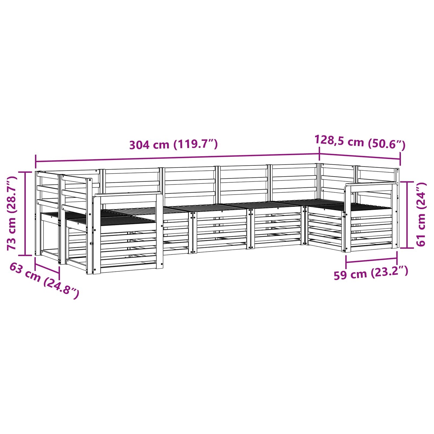 Outdoor Sofa Set 7 pcs White 304 x 128.5 x 73 cm