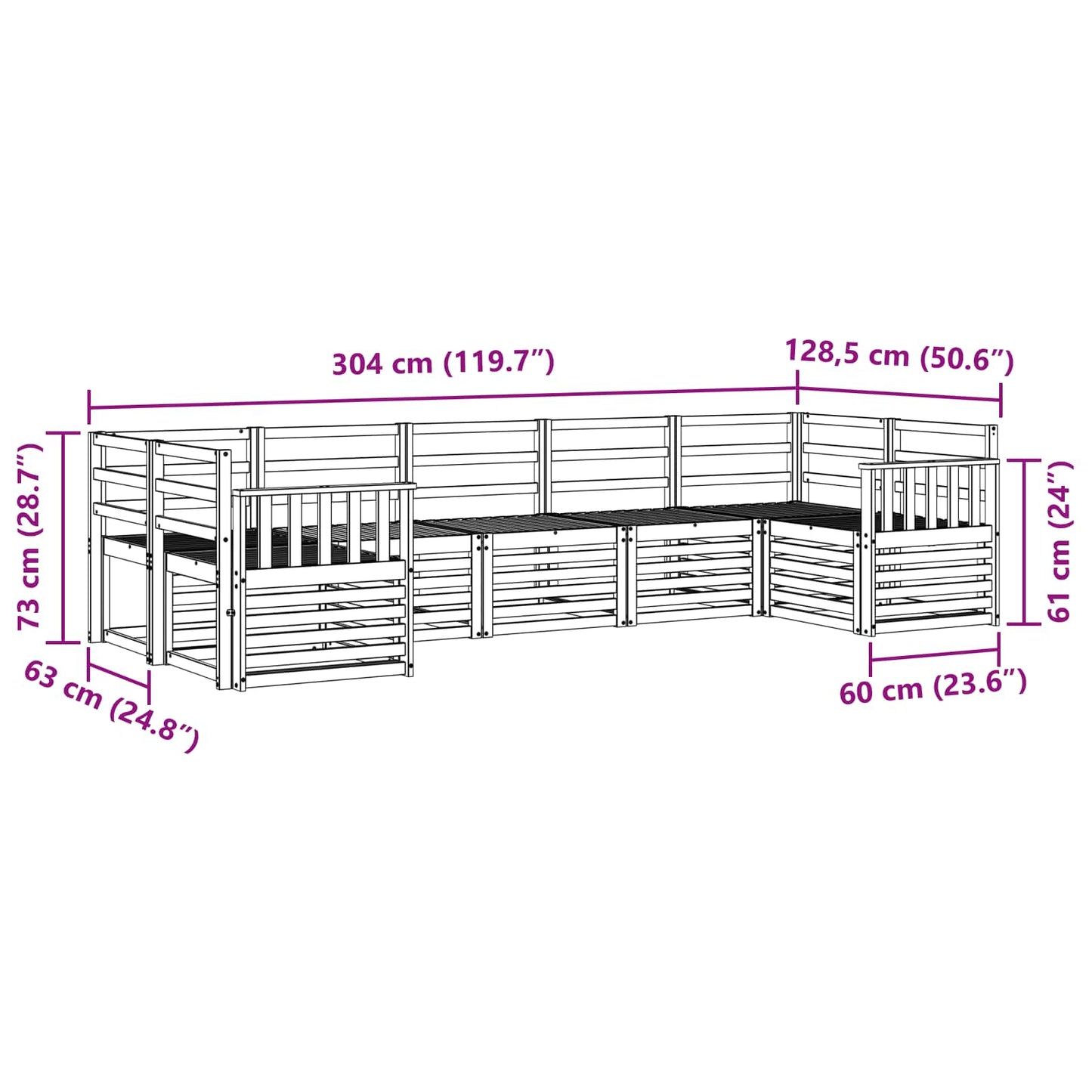 Outdoor Sofa Set 7 pcs White 304 x 128.5 x 73 cm
