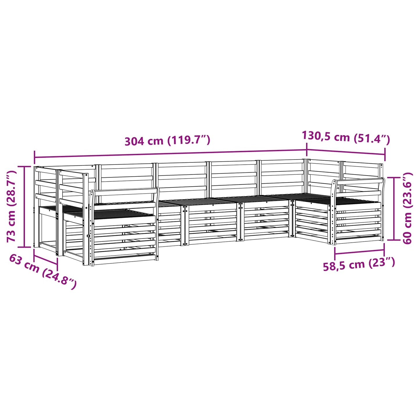 Outdoor Sofa Set 7 pcs White 304 x 130.5 x 73 cm
