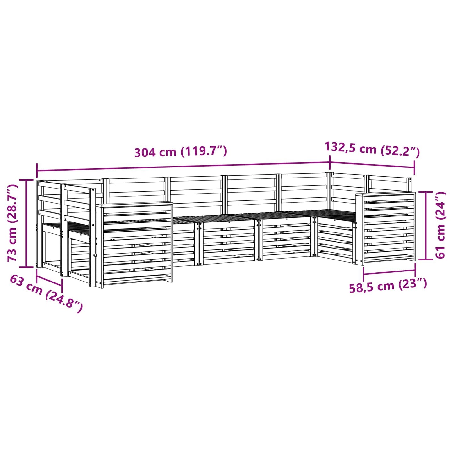Outdoor Sofa Set 7 pcs White 304 x 132.5 x 73 cm