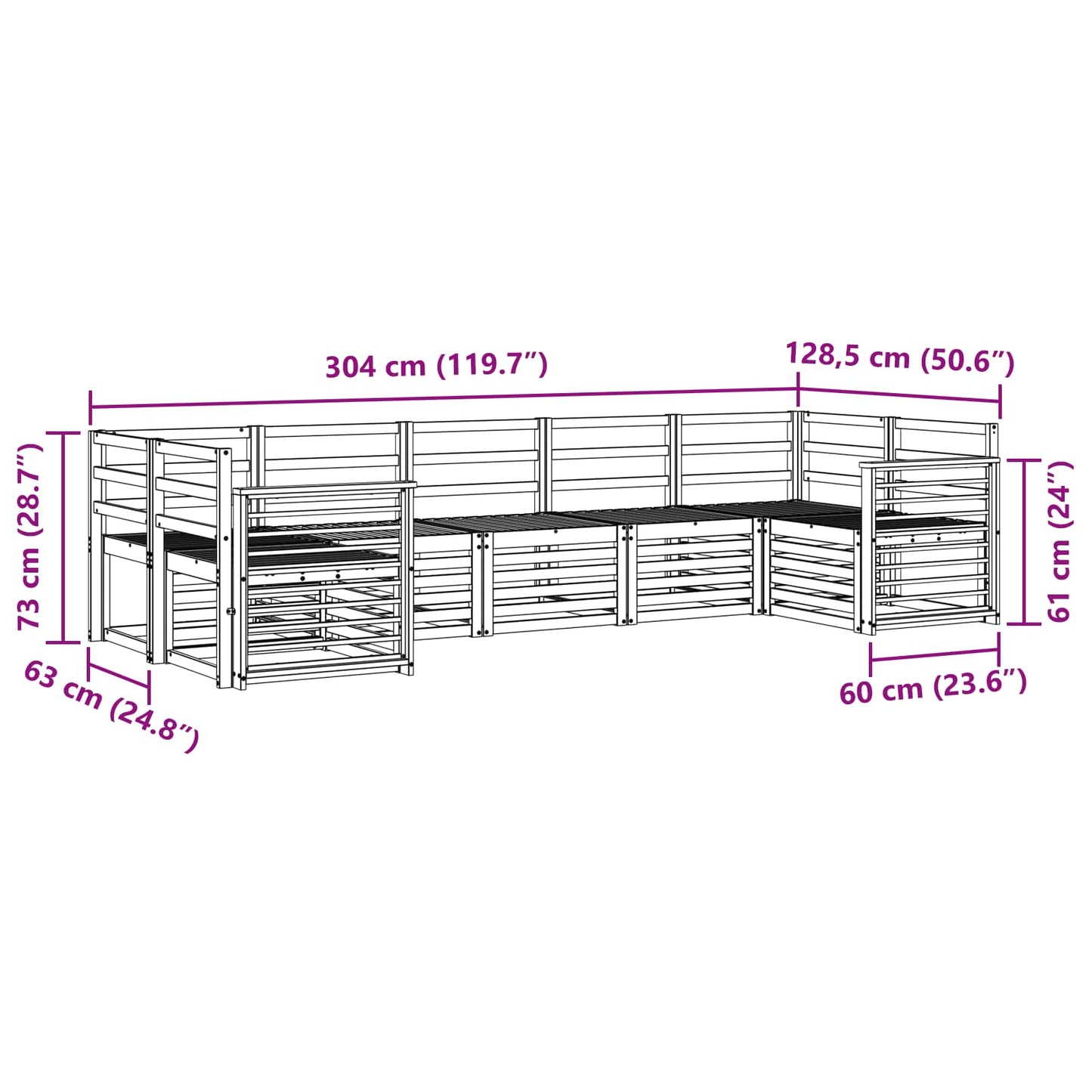 Outdoor Sofa Set 7 pcs White 304 x 128.5 x 73 cm