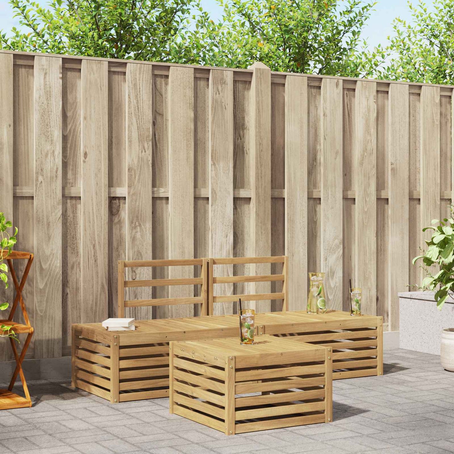 Outdoor Sofa Set 4 Piece White Solid Acacia Wood