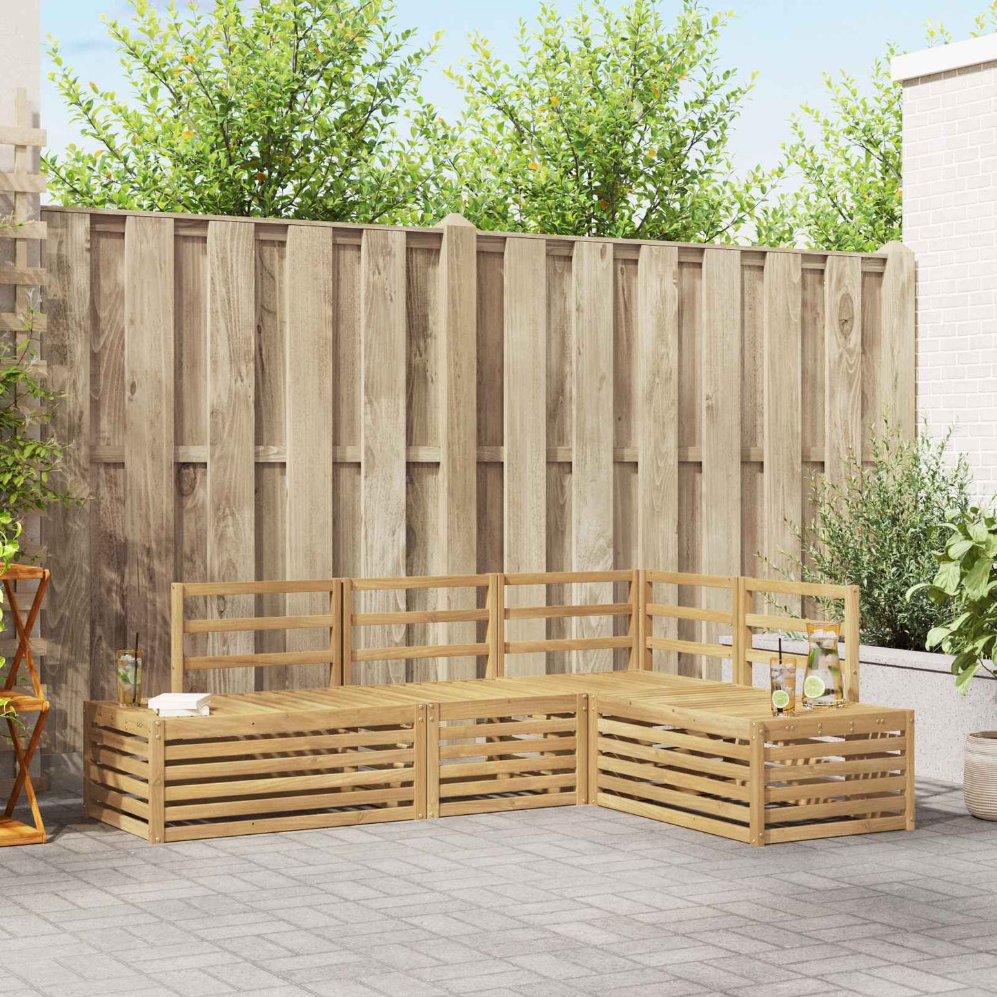 Outdoor Sofa Set 4 Piece White Solid Acacia Wood