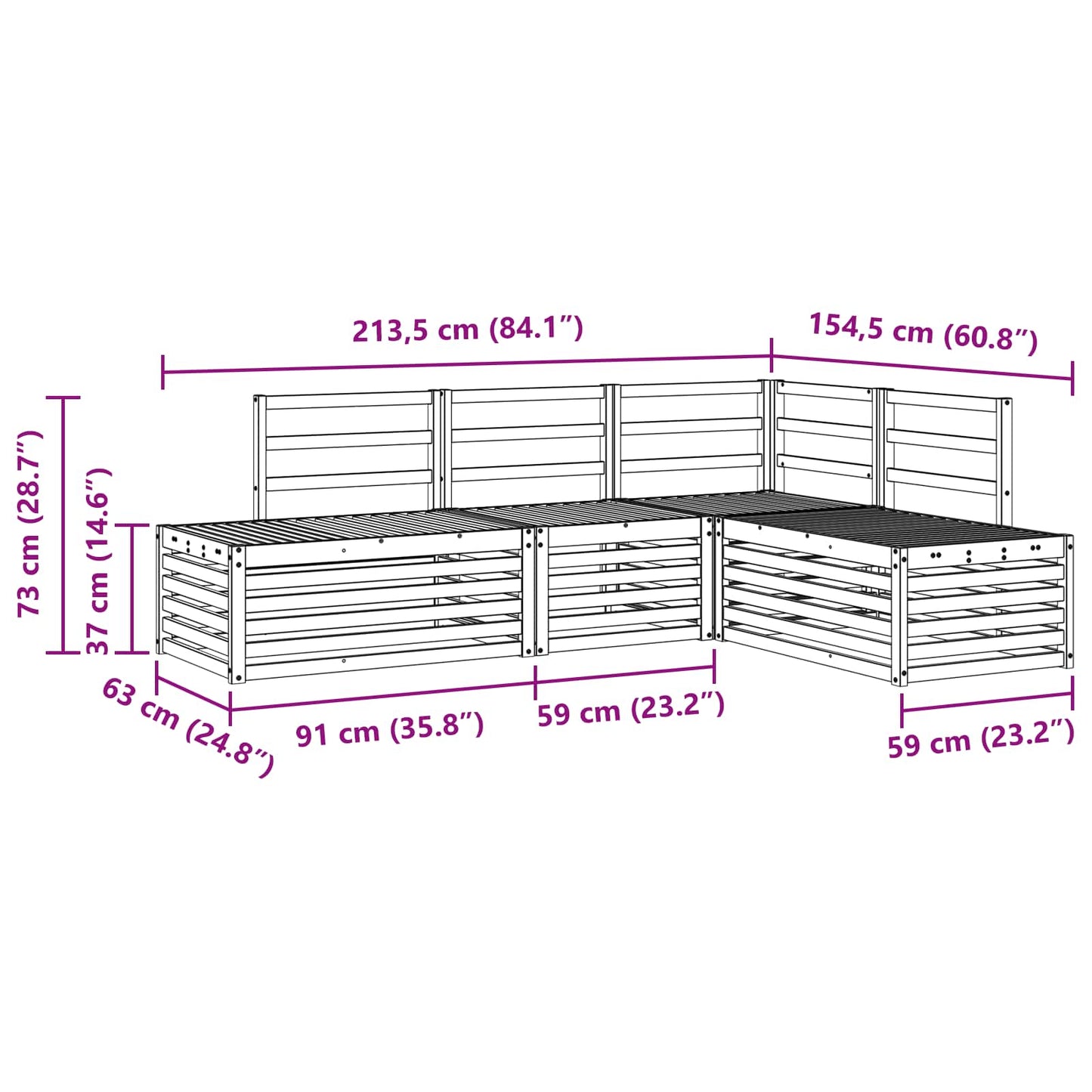 Outdoor Sofa Set 4 Piece White Solid Acacia Wood