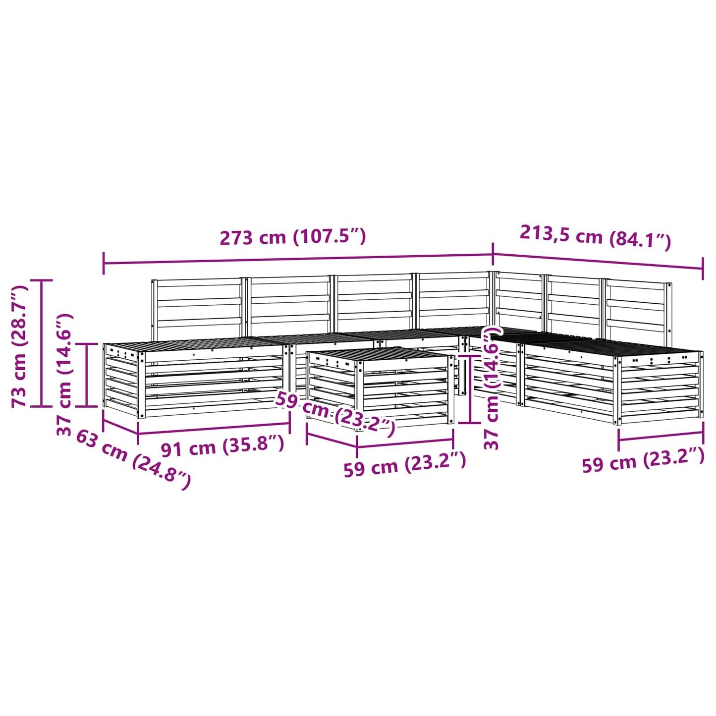 Sofa Sets 6 Piece 59 x 59 x 37 cm