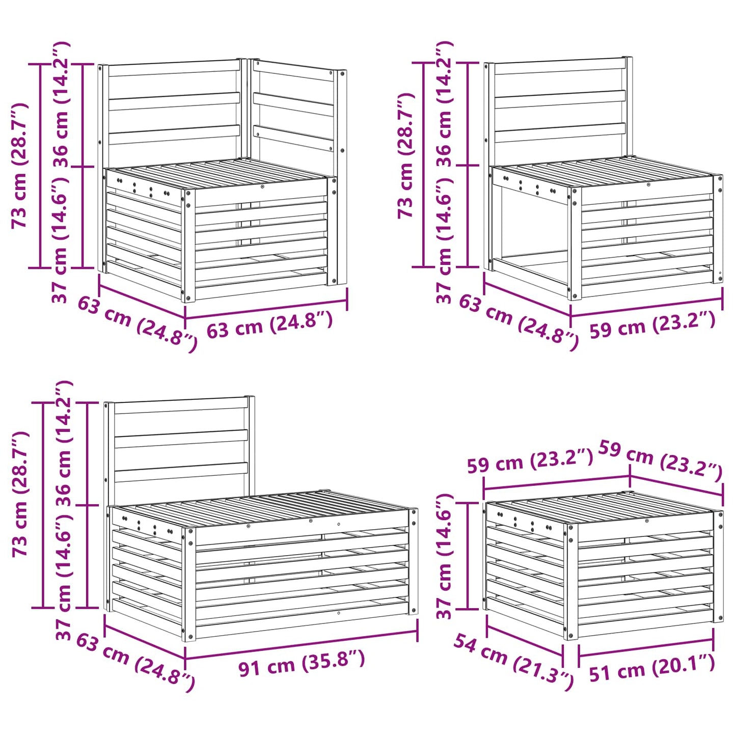 Sofa Sets 6 Piece 59 x 59 x 37 cm