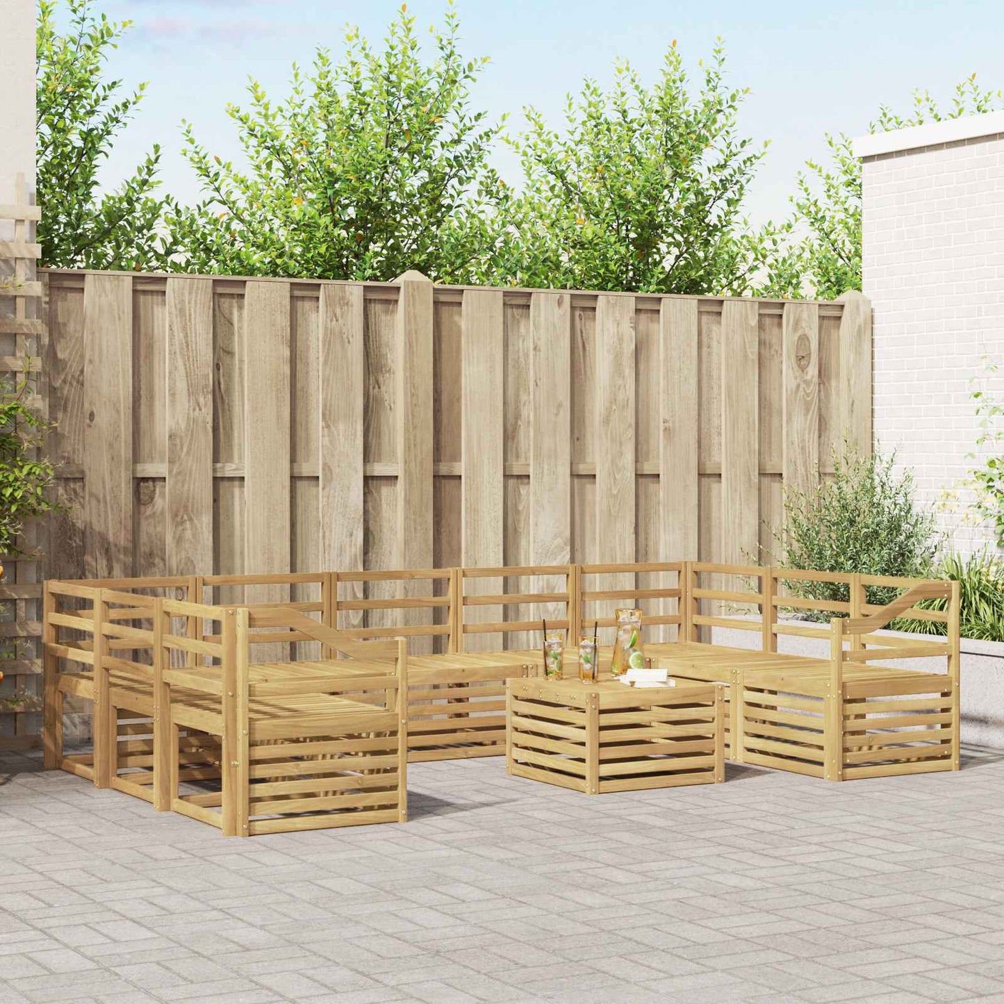 Outdoor Sofa Set 10 pcs White 59 x 59 x 37 cm Solid Acacia Wood