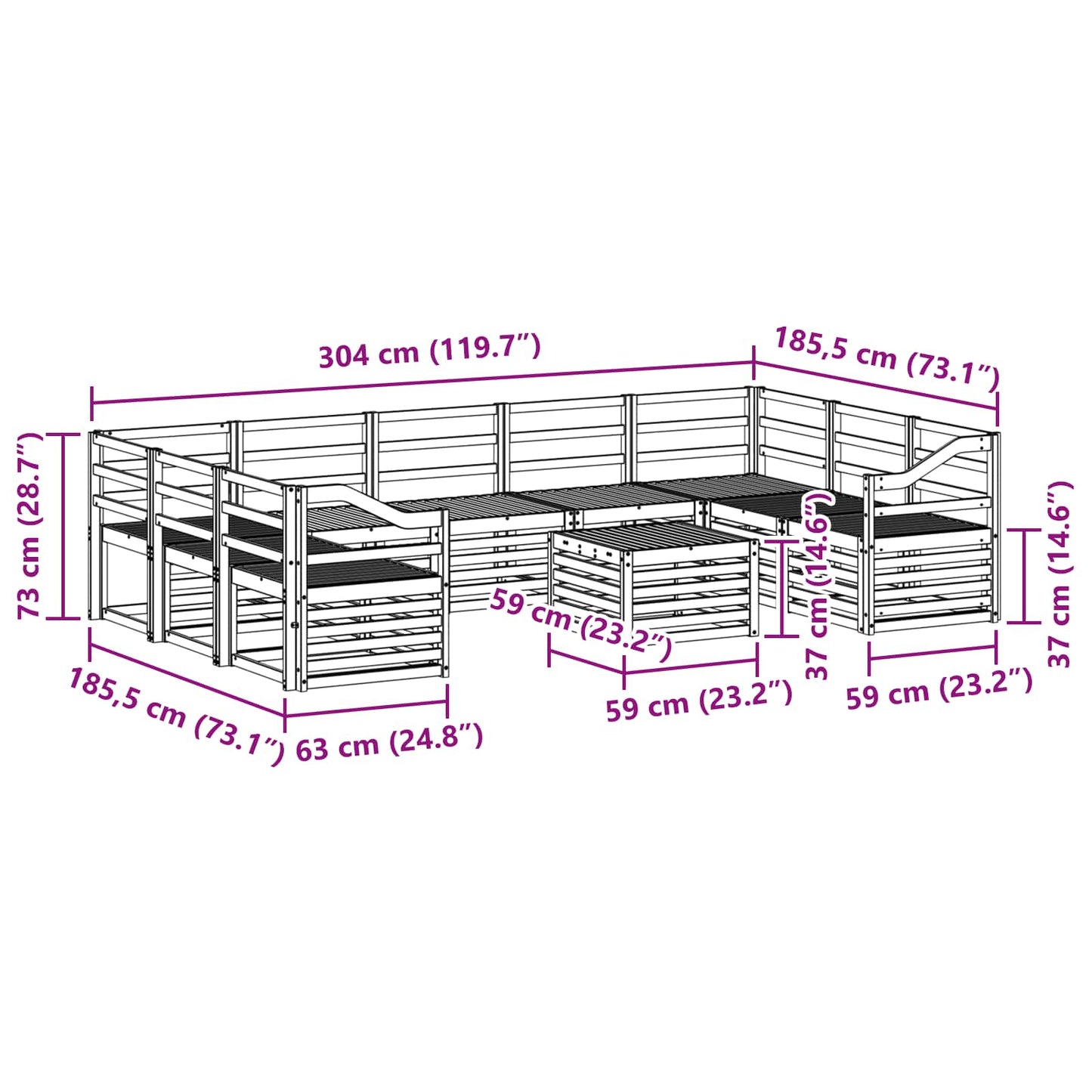 Outdoor Sofa Set 10 pcs White 59 x 59 x 37 cm Solid Acacia Wood