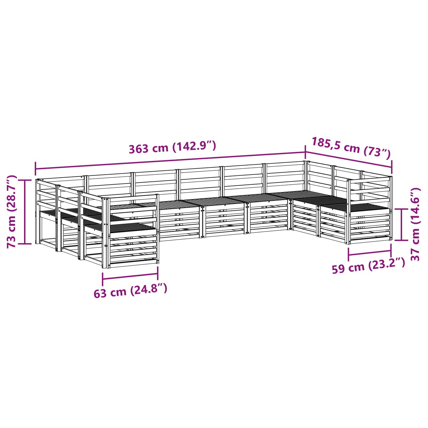 Outdoor Sofa Set 10 pcs White 363 x 185.5 x 73 cm