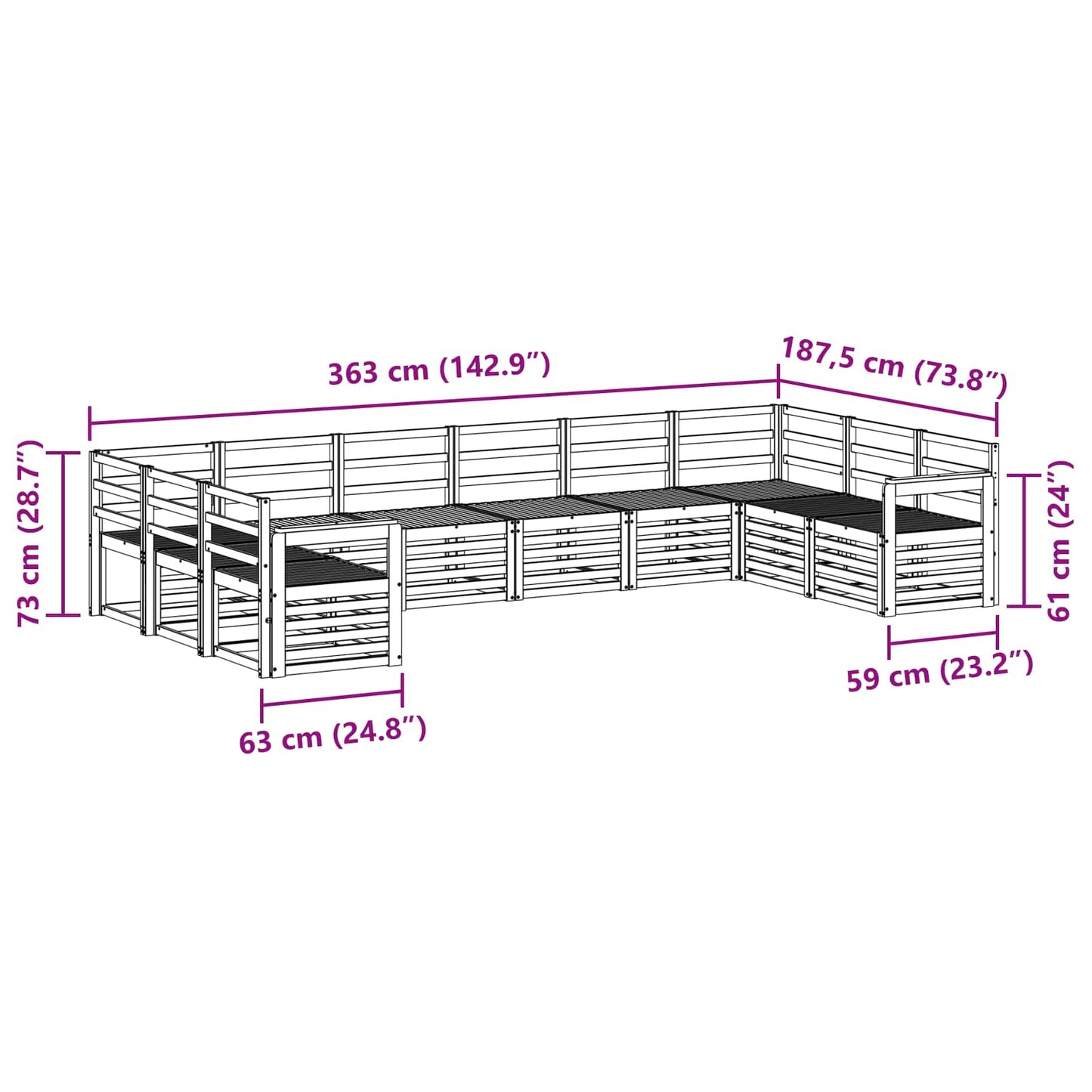 Outdoor Sofa Set 10 pcs White 363 x 187.5 x 73 cm