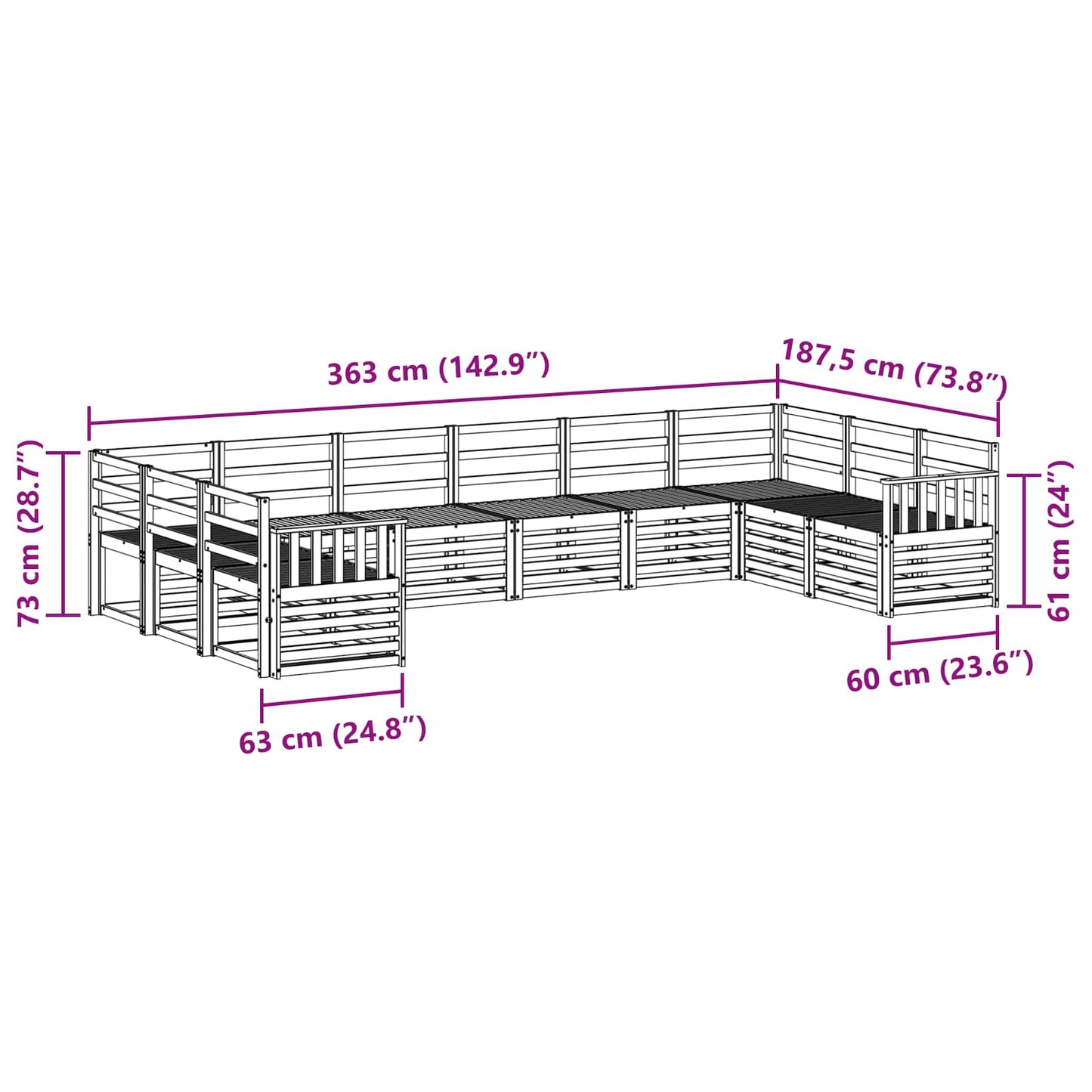 Outdoor Sofa Set 10 pcs White 363 x 187.5 x 73 cm