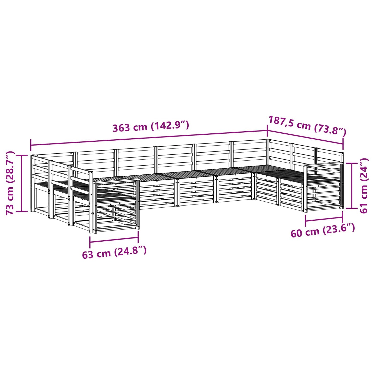 Outdoor Sofa Set 10 pcs White 363 x 187.5 x 73 cm