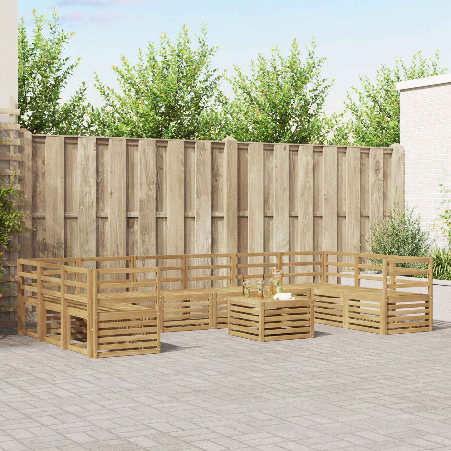 Outdoor Sofa Set 11 pcs White 59 x 59 x 37 cm Solid Acacia Wood