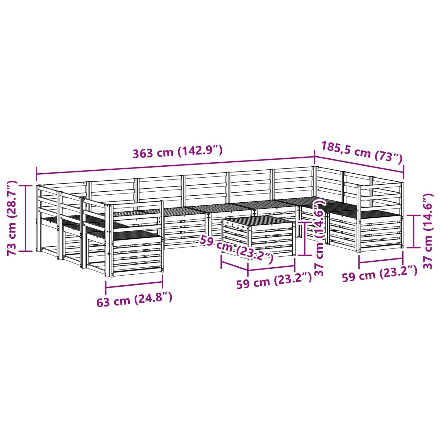 Outdoor Sofa Set 11 pcs White 59 x 59 x 37 cm Solid Acacia Wood