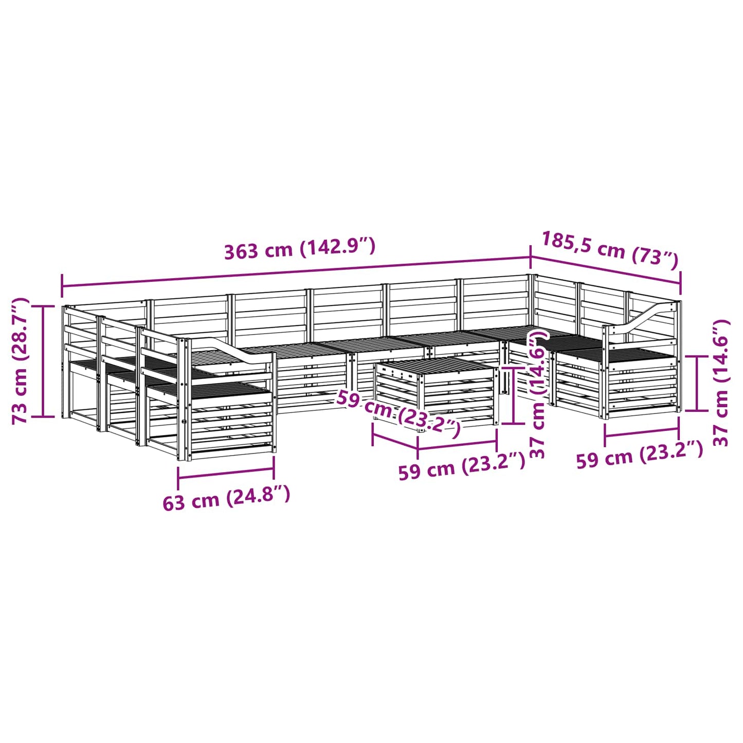 Outdoor Sofa Set 11 pcs White 59 x 59 x 37 cm Solid Acacia Wood