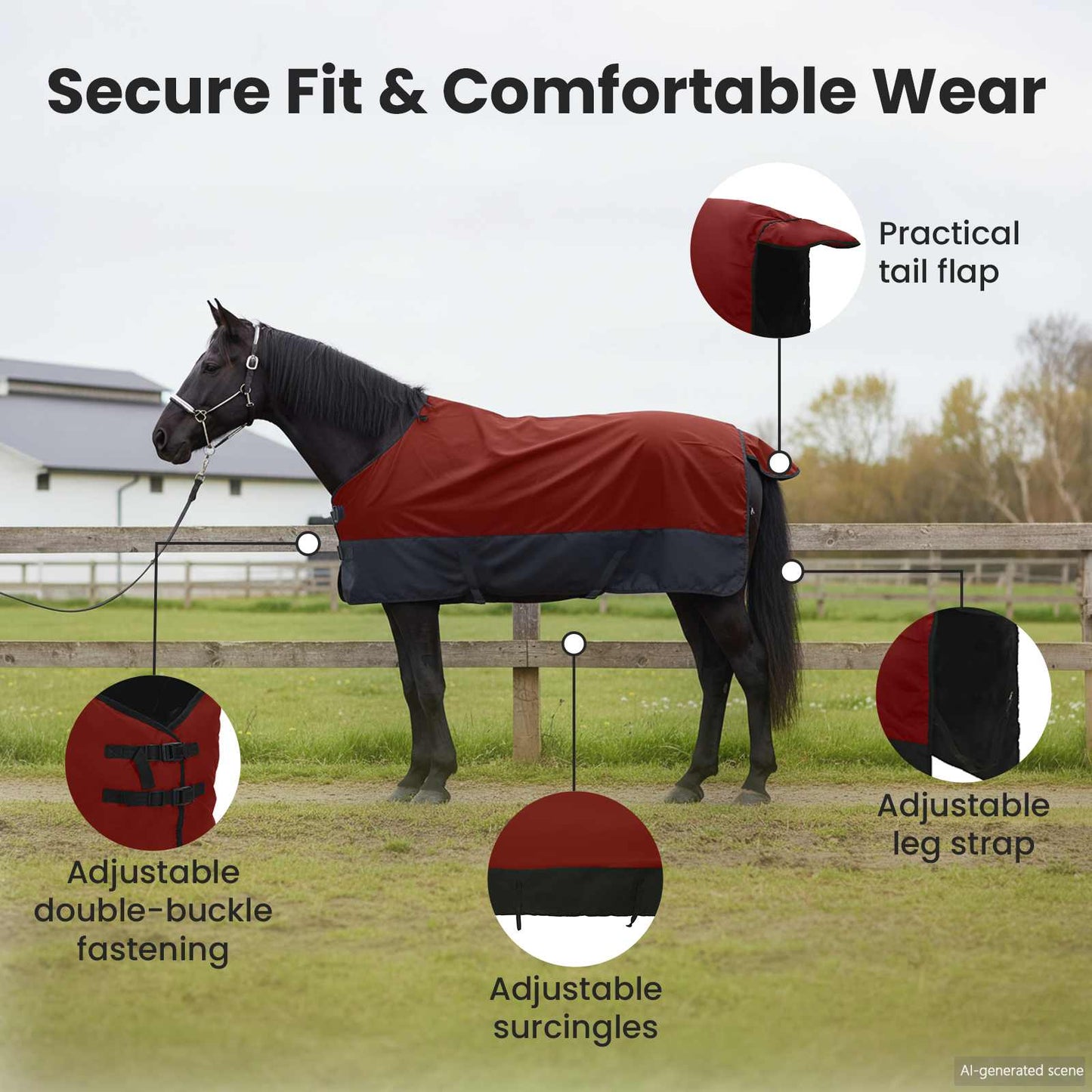 Horse Blanket Bordeaux and Black 135 cm Polyester