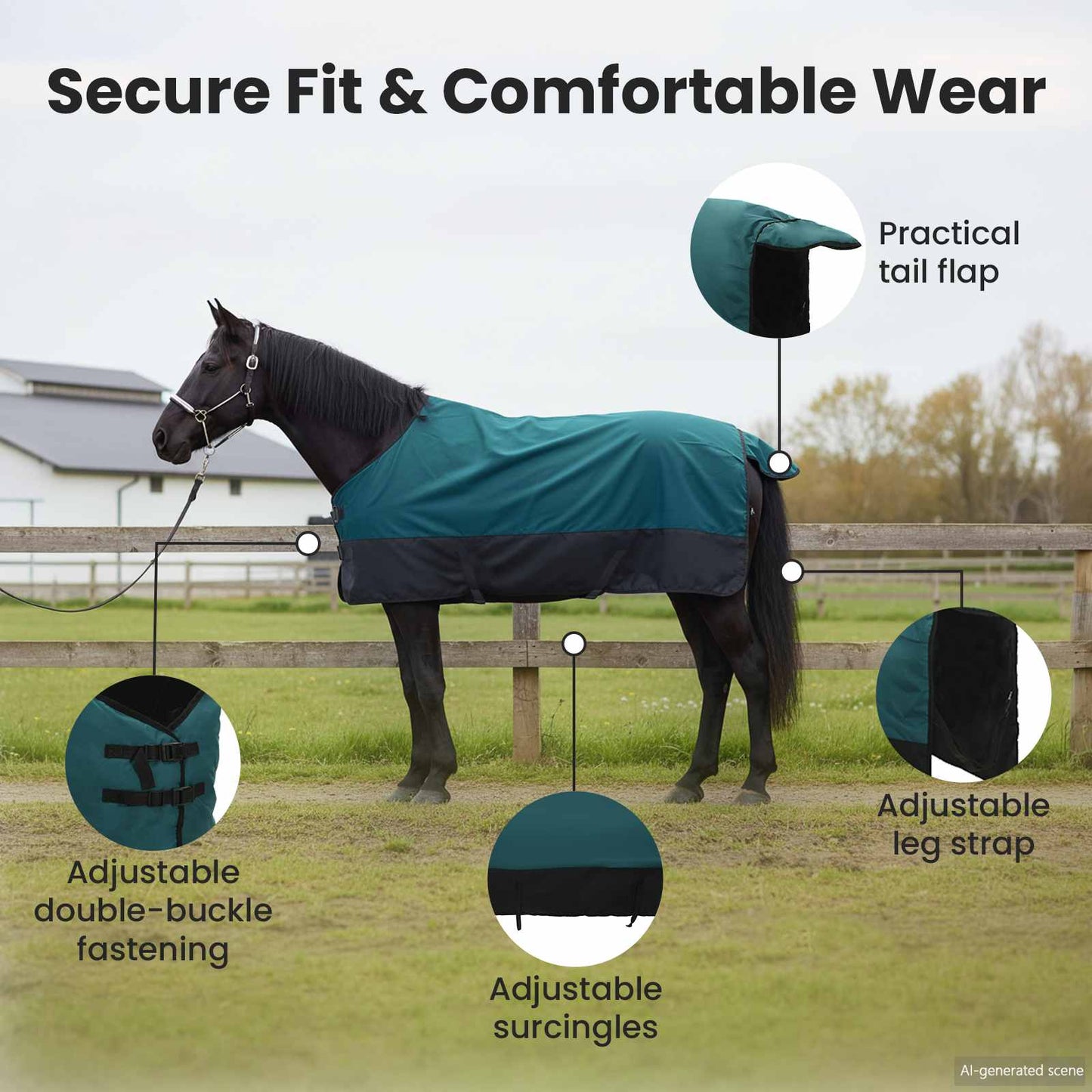 Horse Blanket Dark Green and Black 135 cm Polyester