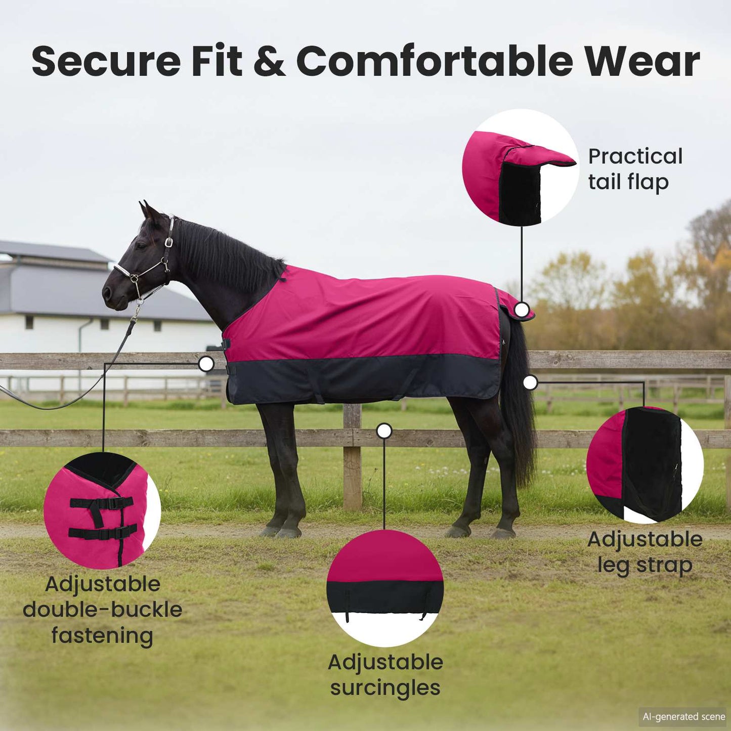 Horse Blanket Pink and Black 95 cm Polyester