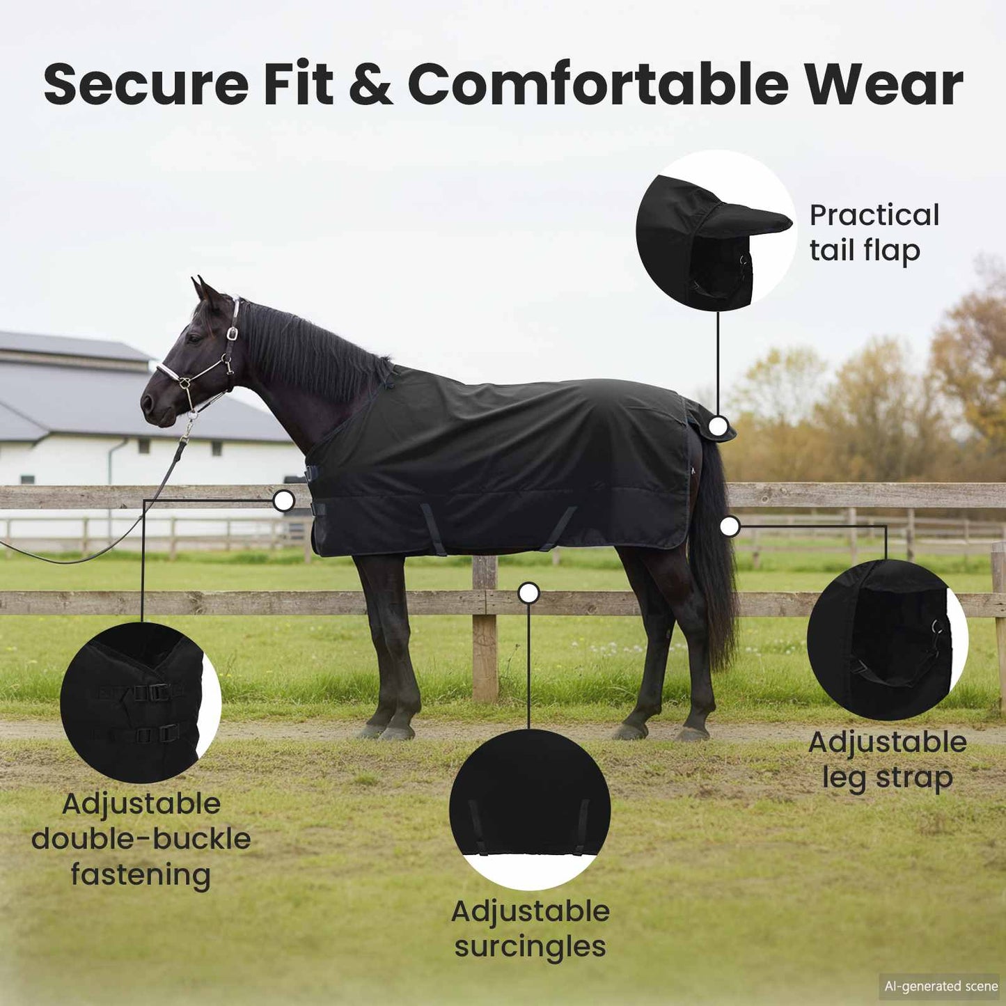 Horse Blanket Full Black 105 cm Polyester