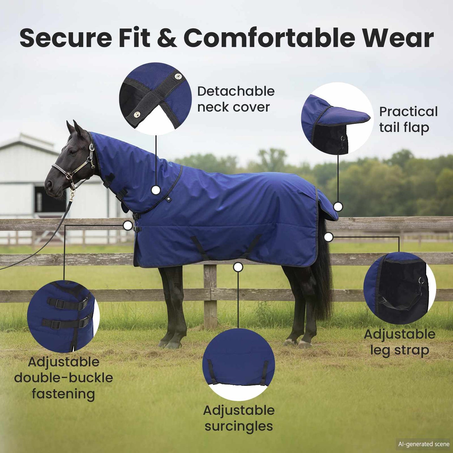 Horse Blanket Full Navy Blue 105 cm Polyester