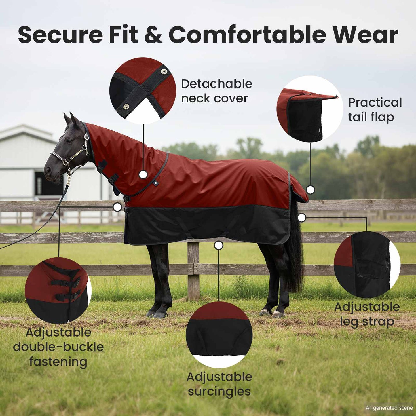 Horse Blanket Bordeaux and Black 145 cm Polyester