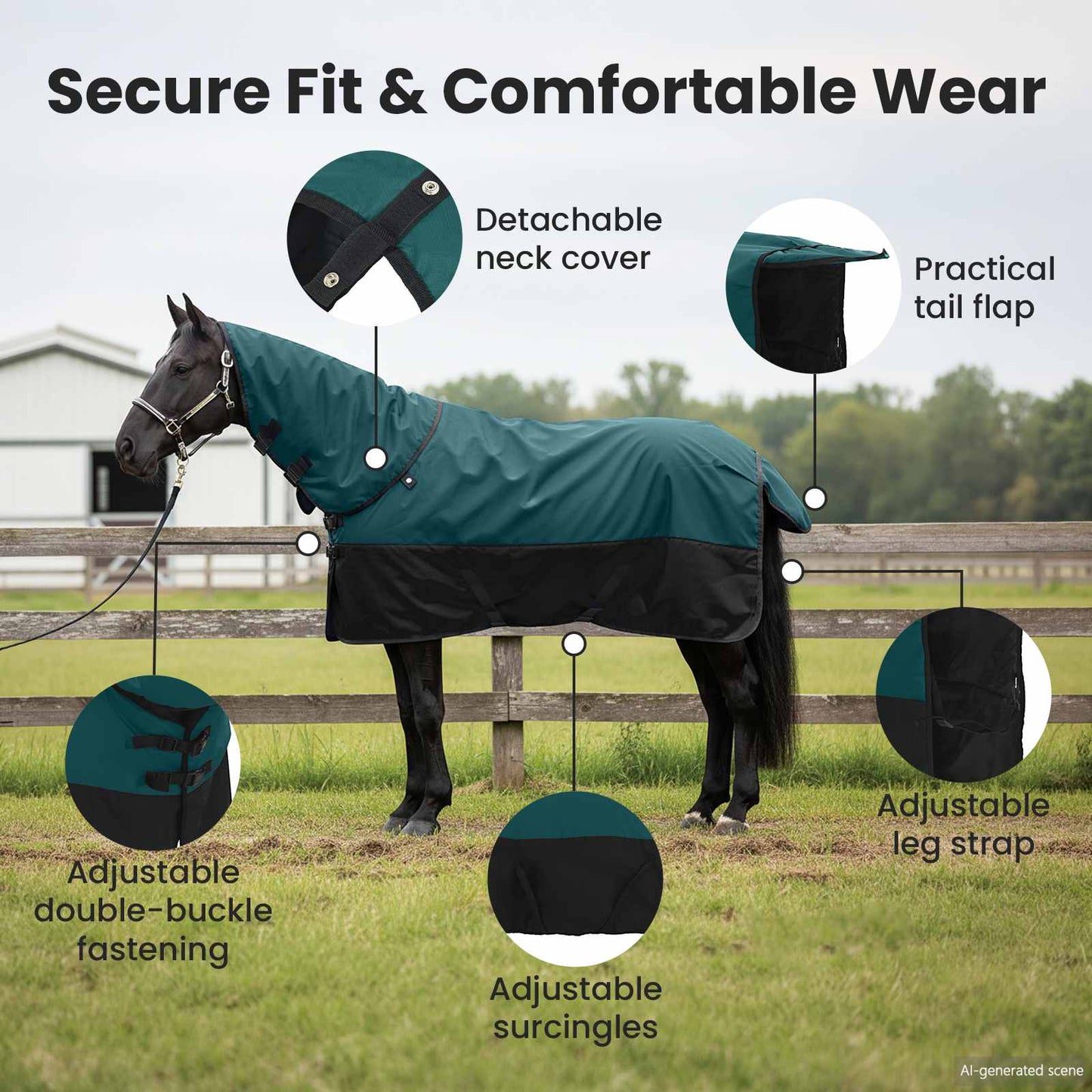 Horse Blanket Dark Green and Black 165 cm Polyester