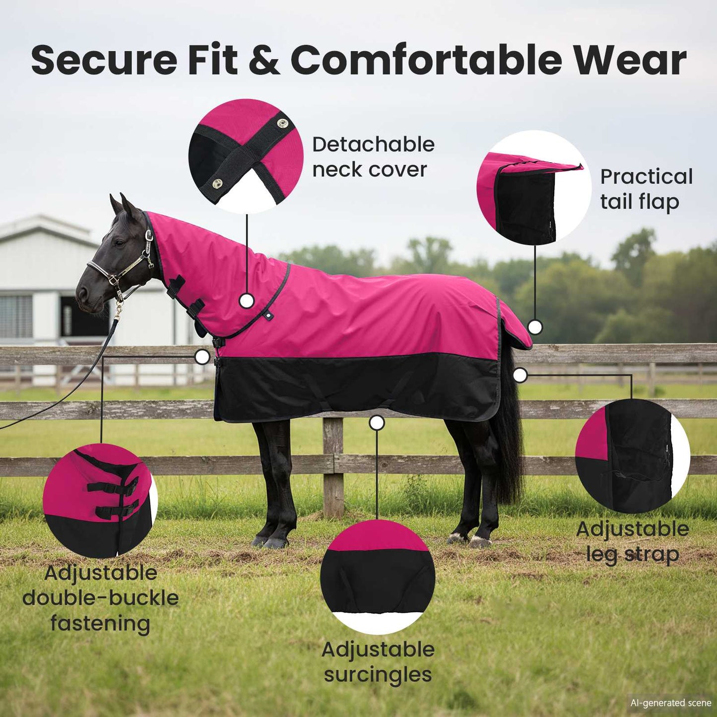 Horse Blanket Pink and Black 105 cm Polyester