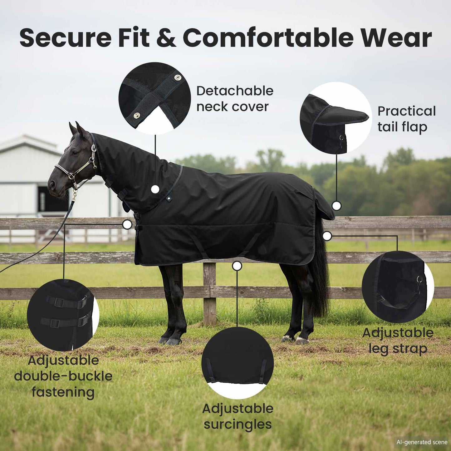 Horse Blanket Full Black 125 cm Polyester