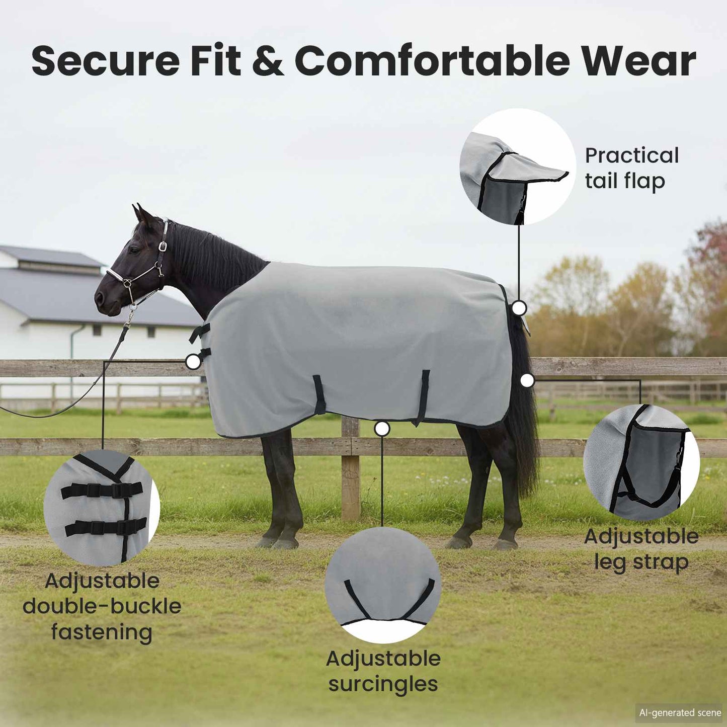 Horse Blanket Full Light Grey and Pink 95 cm Polyester