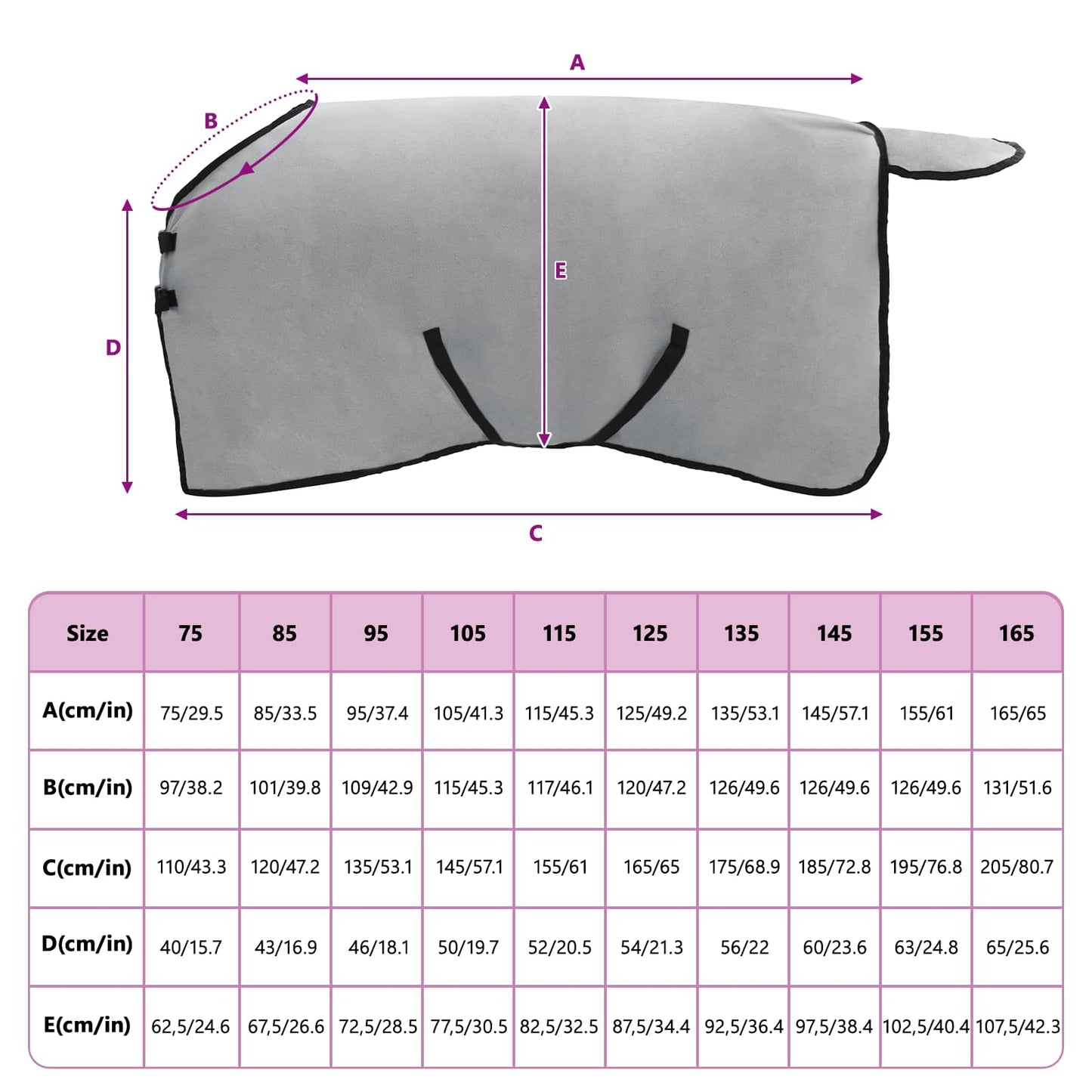 Horse Blanket Full Light Grey and Pink 95 cm Polyester