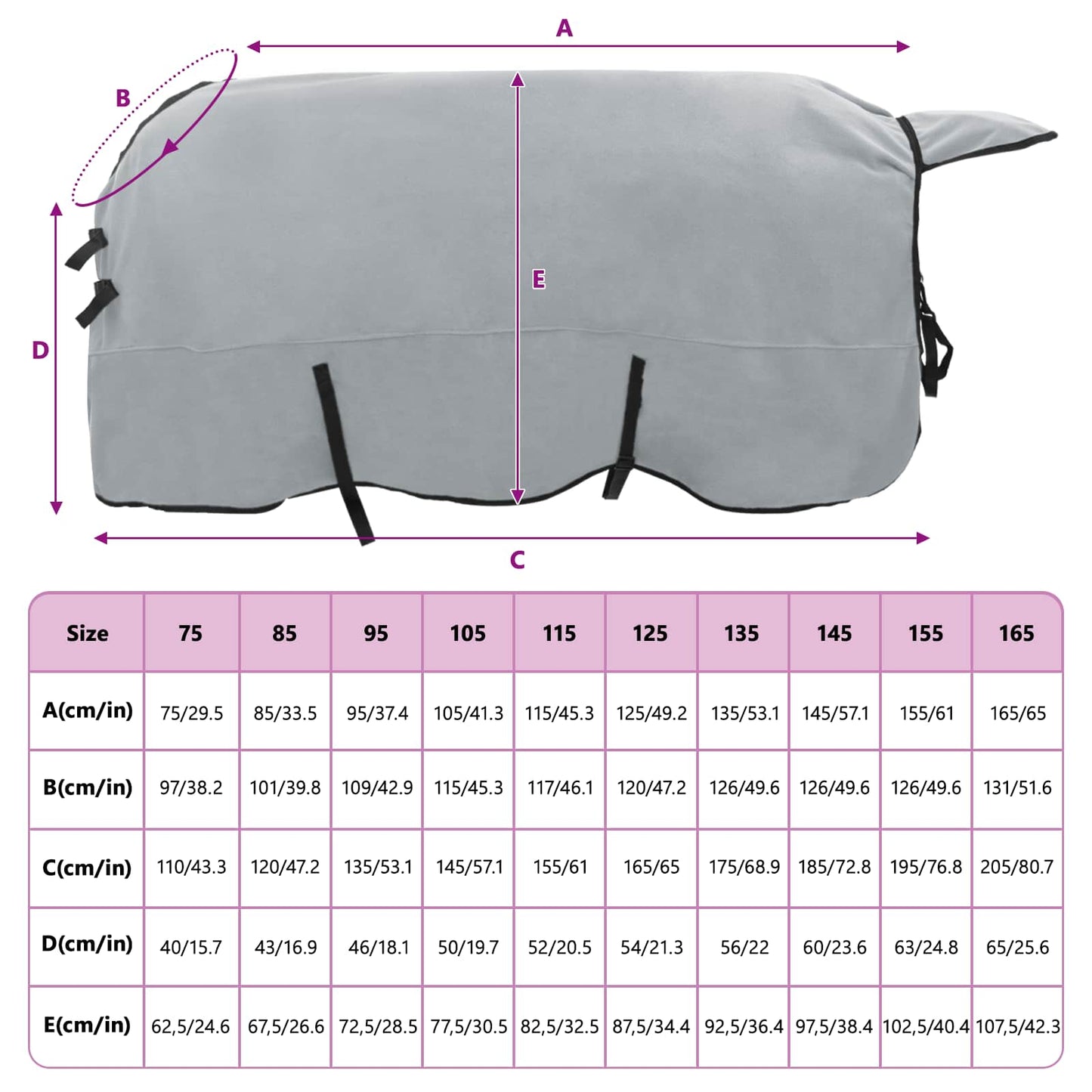Horse Blanket Full Light Grey and Pink 125 cm Polyester