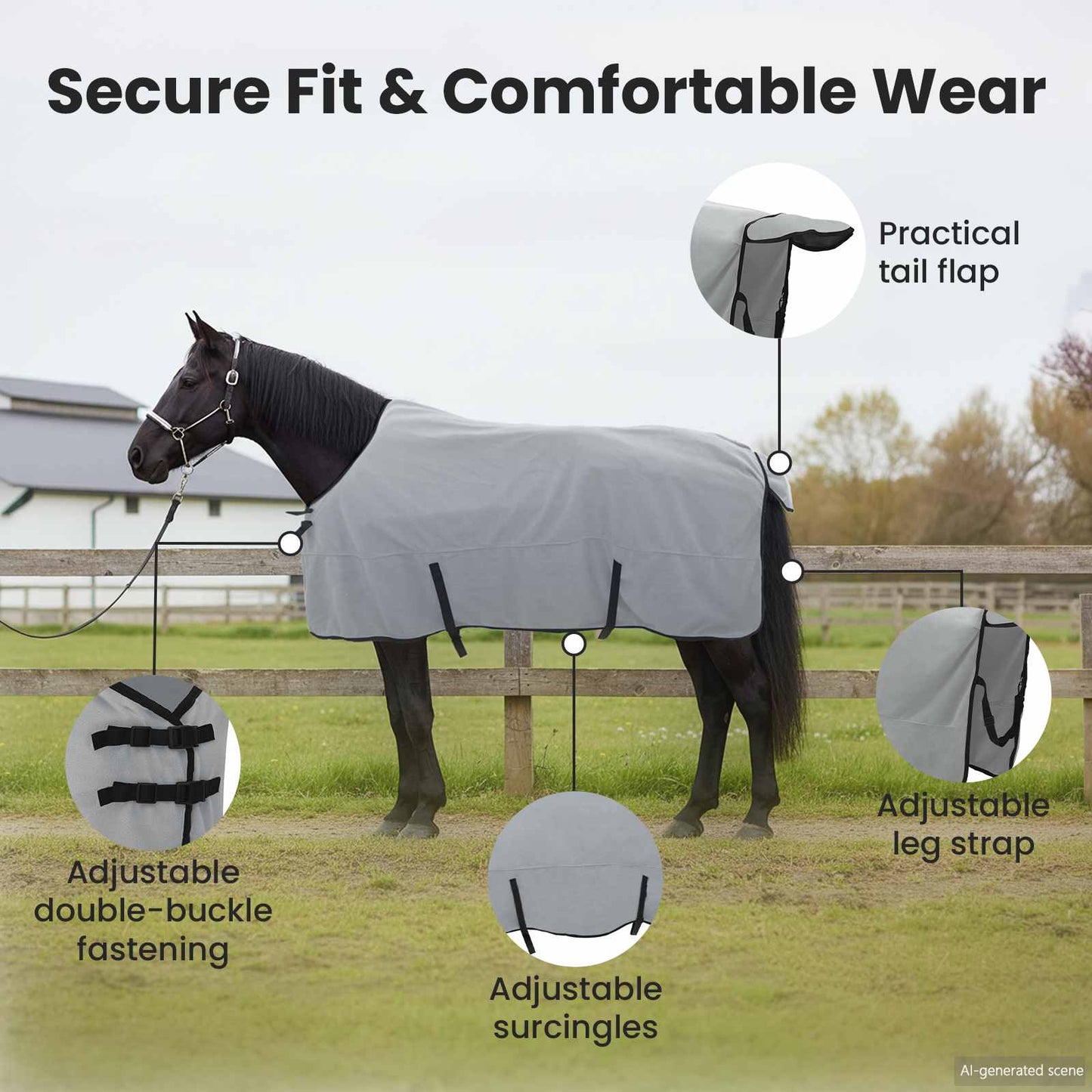 Horse Blanket Full Light Grey and Pink 155 cm Polyester